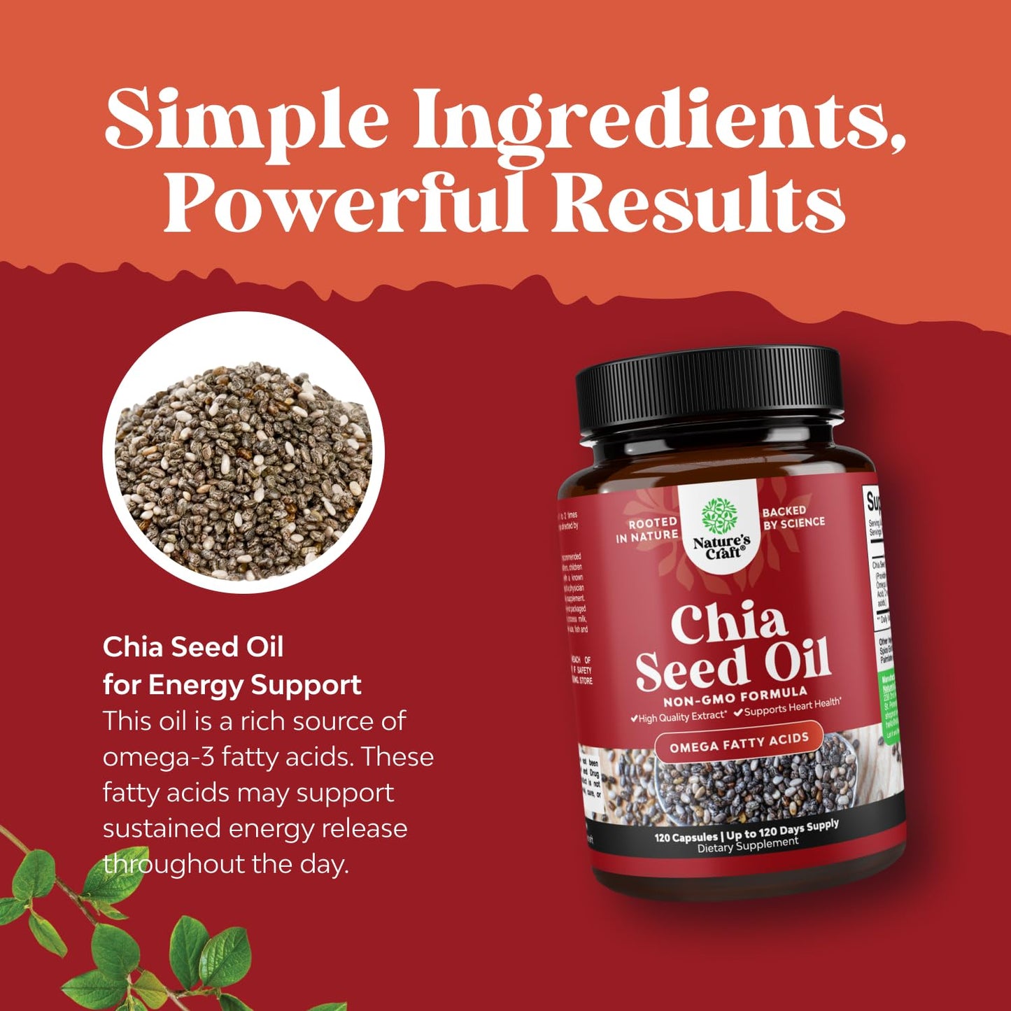 Natures Craft Chia Seed Oil Extract, Omega-3-6-9 Supplement, 120 Capsules