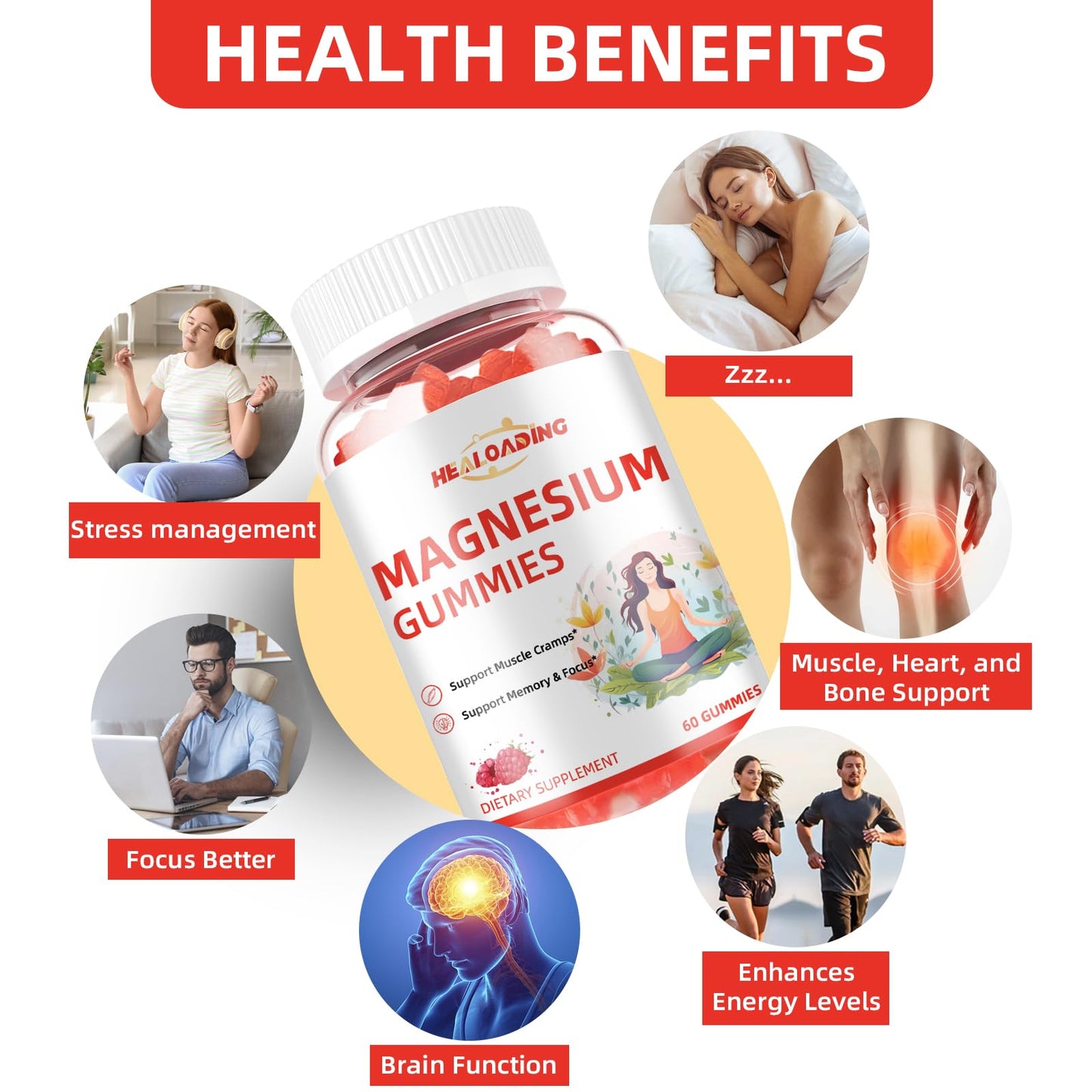 HEALOADING Magnesium Citrate Gummies 60 Count
