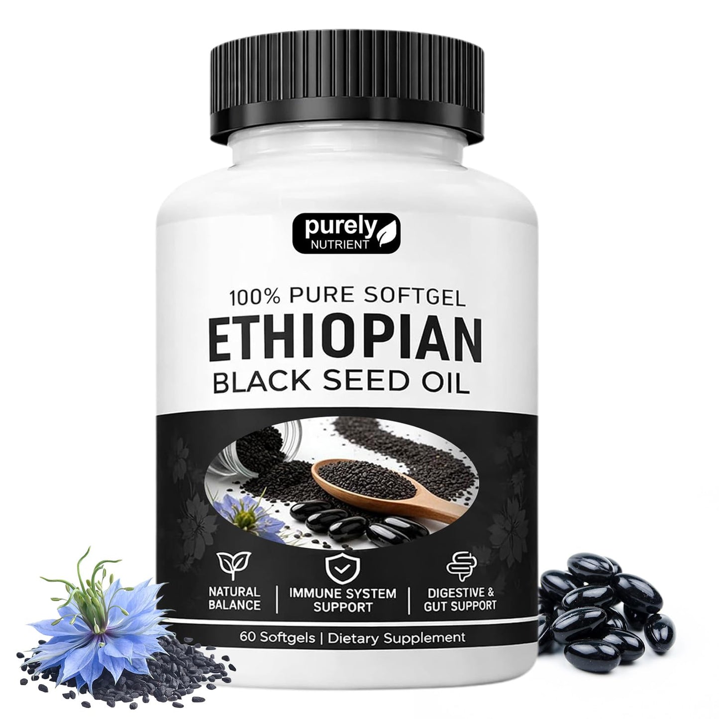 TLOPA Purely Nutrient Ethiopian Black Seed Oil Capsules, 1 Count