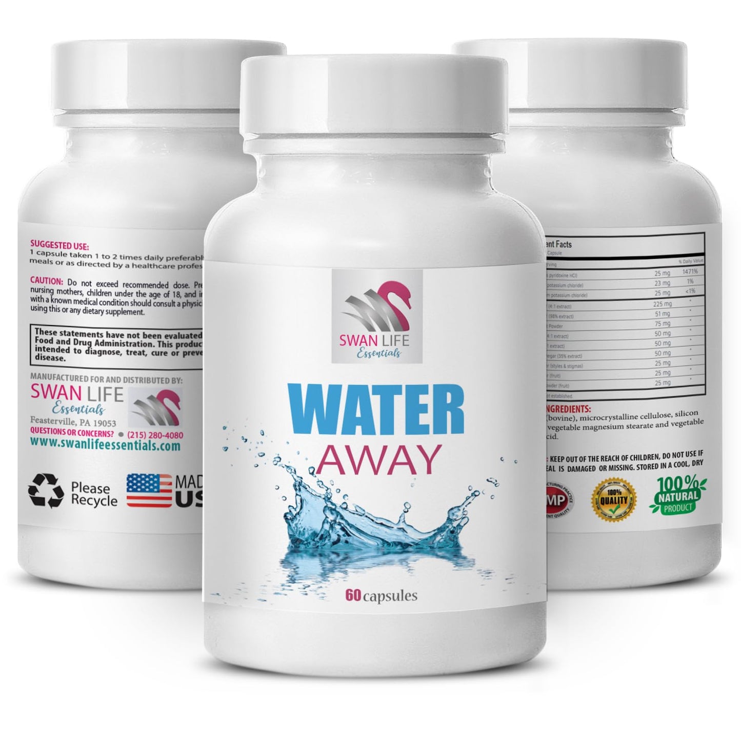 SWAN LIFE ESSENTIALS Water Away Diuretic Capsules, 60 Count