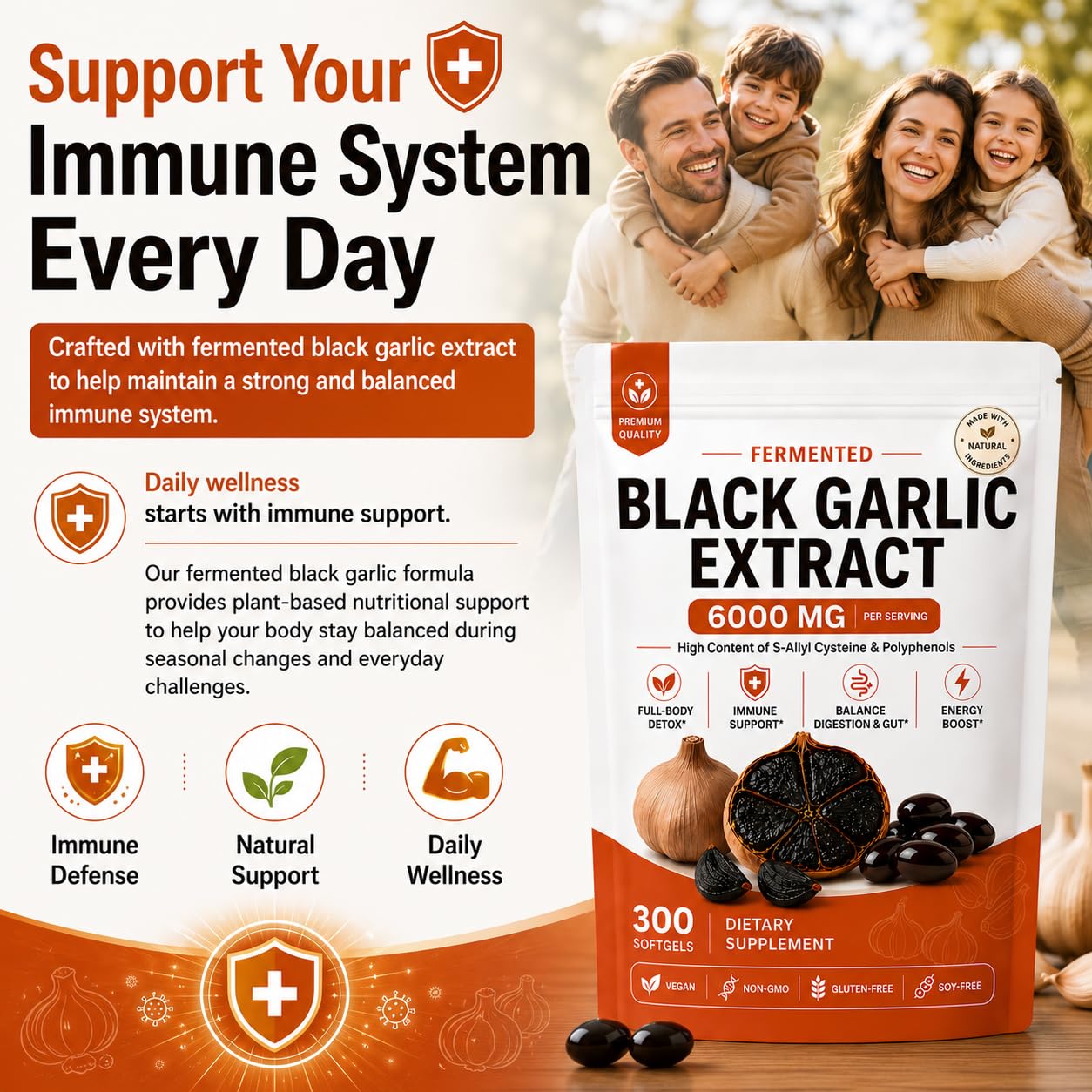 LumiLight Fermented Black Garlic Organic Extract, 300 Softgels