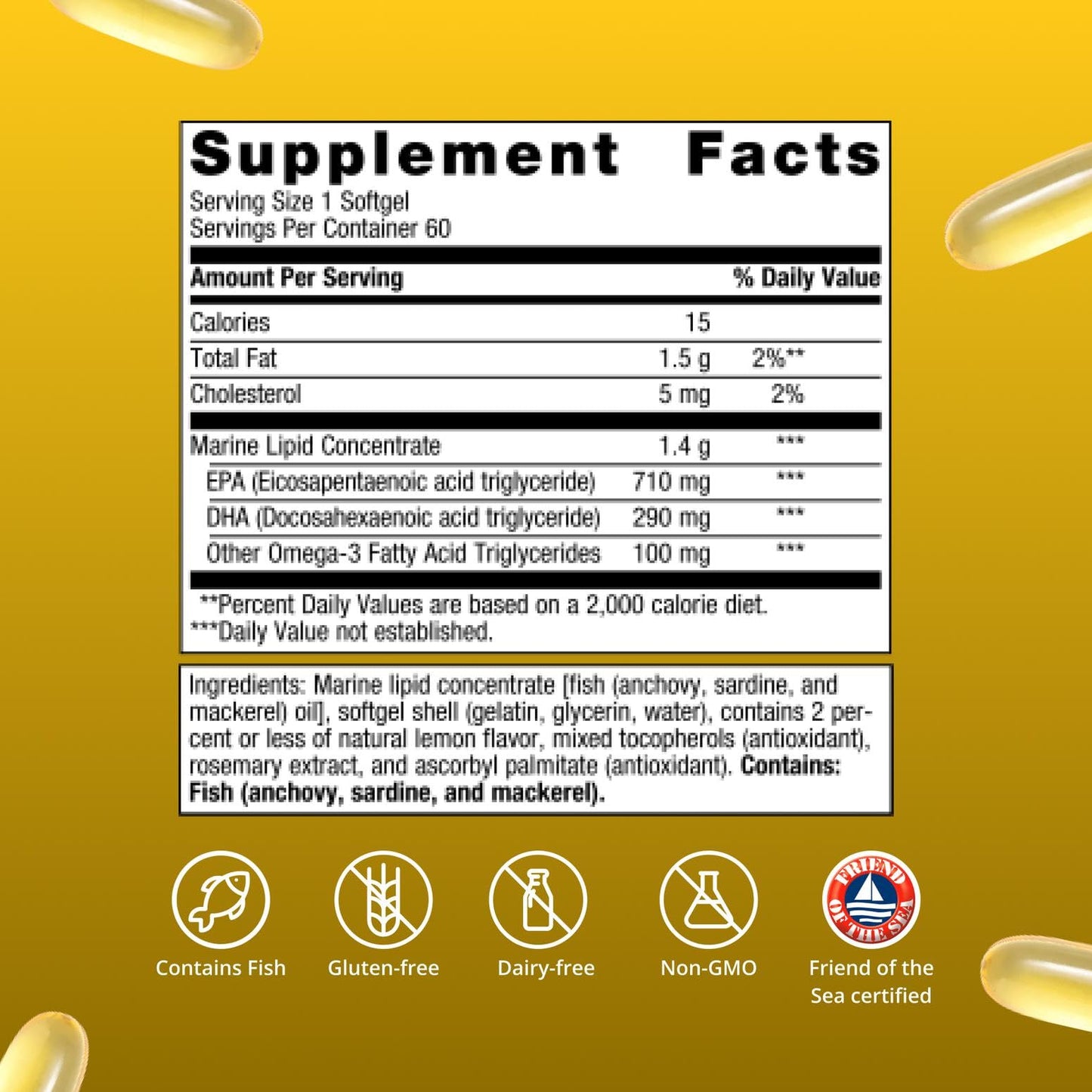 Metagenics OmegaGenics Omega-3 Fish Oil 1000mg EPA DHA Softgels, 60 Count