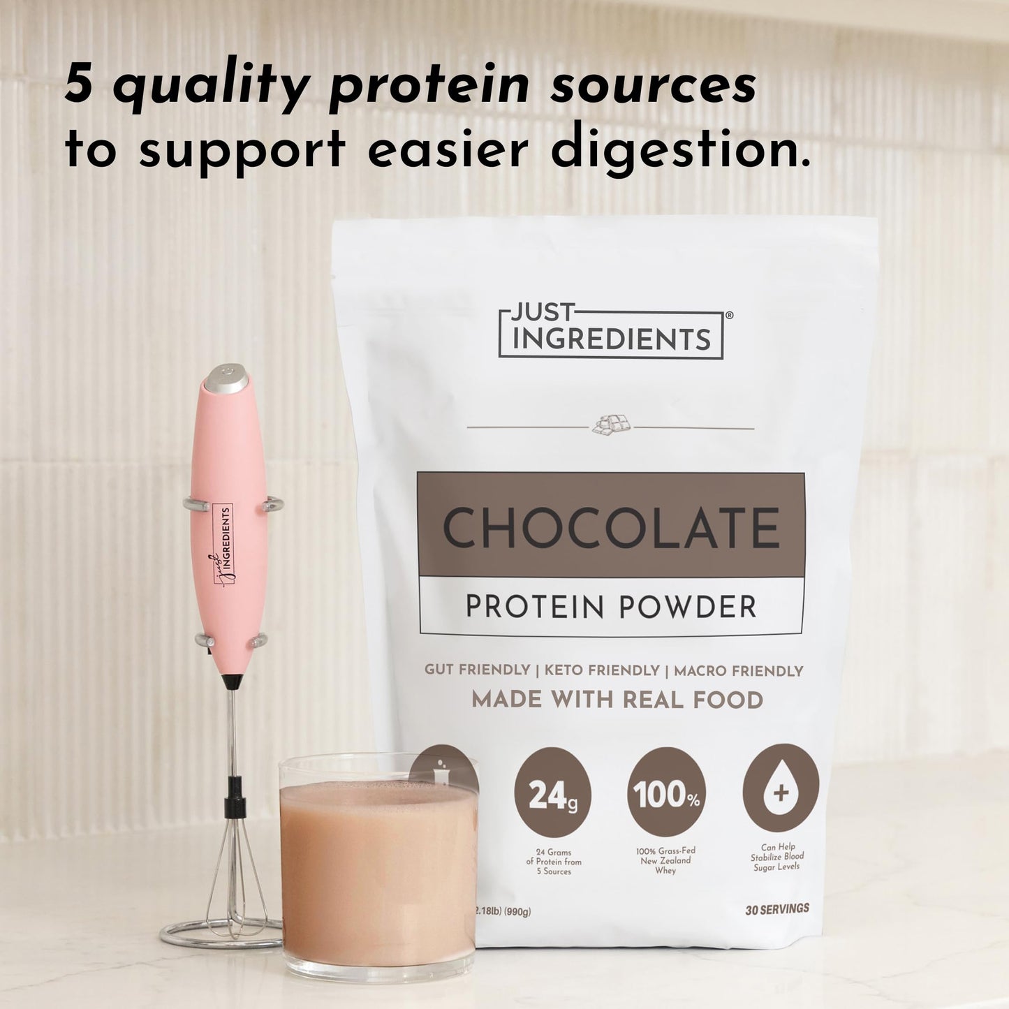 JUST INGREDIENTS Chocolate Protein Powder, 30 Servings