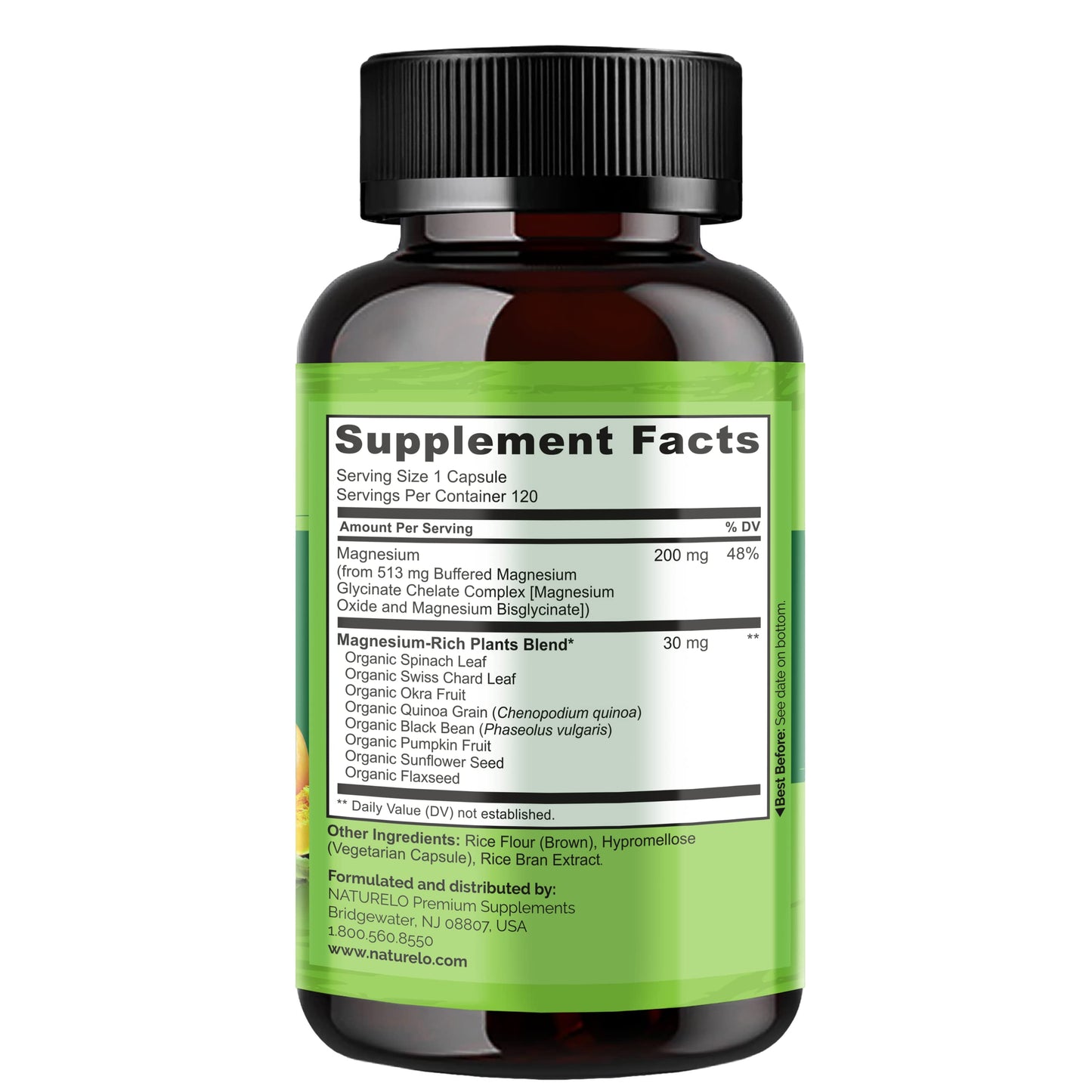 NATURELO Turmeric Curcumin, Plant Based Joint Support, Magnesium Glycinate, 200 mg Magnesium - Gluten Free, Non-GMO, 120 Capsules
