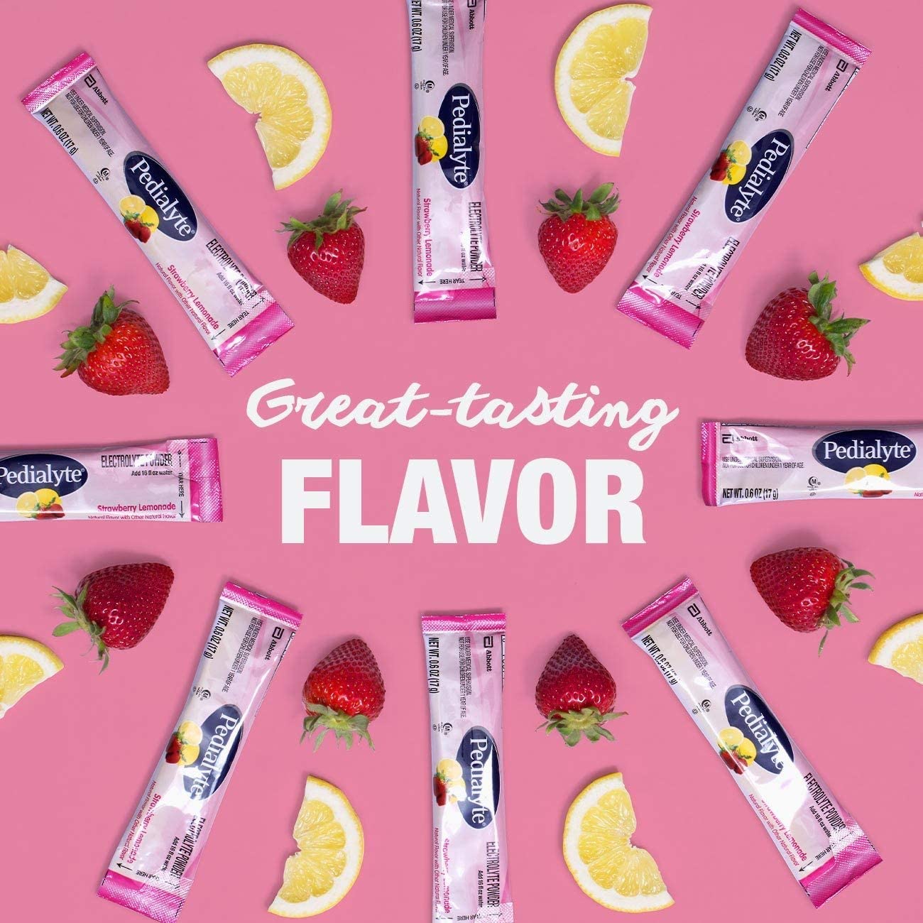 Pedialyte Electrolyte Powder Packets 18 Count Strawberry Lemonade