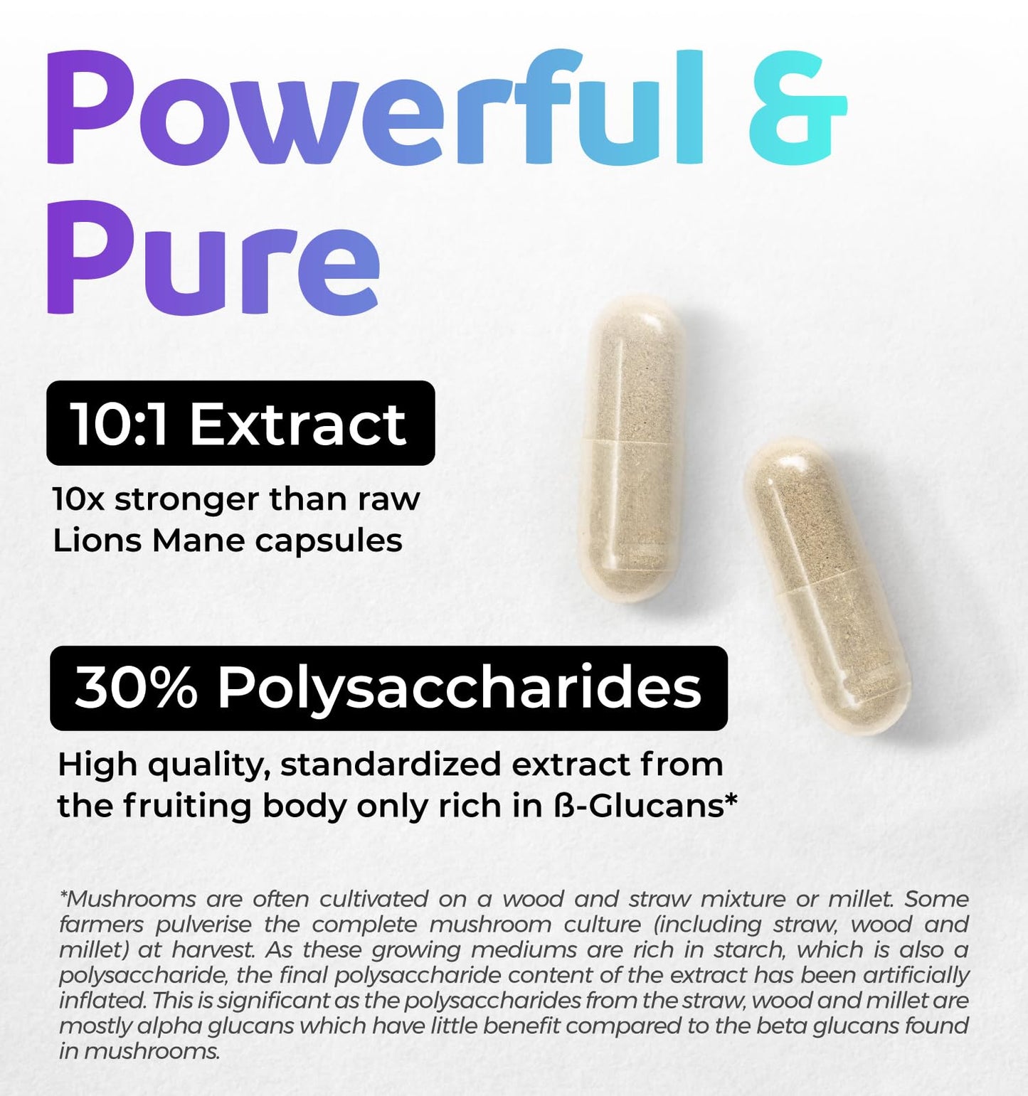 PURE CO Organic Lions Mane Supplement, 60 Capsules