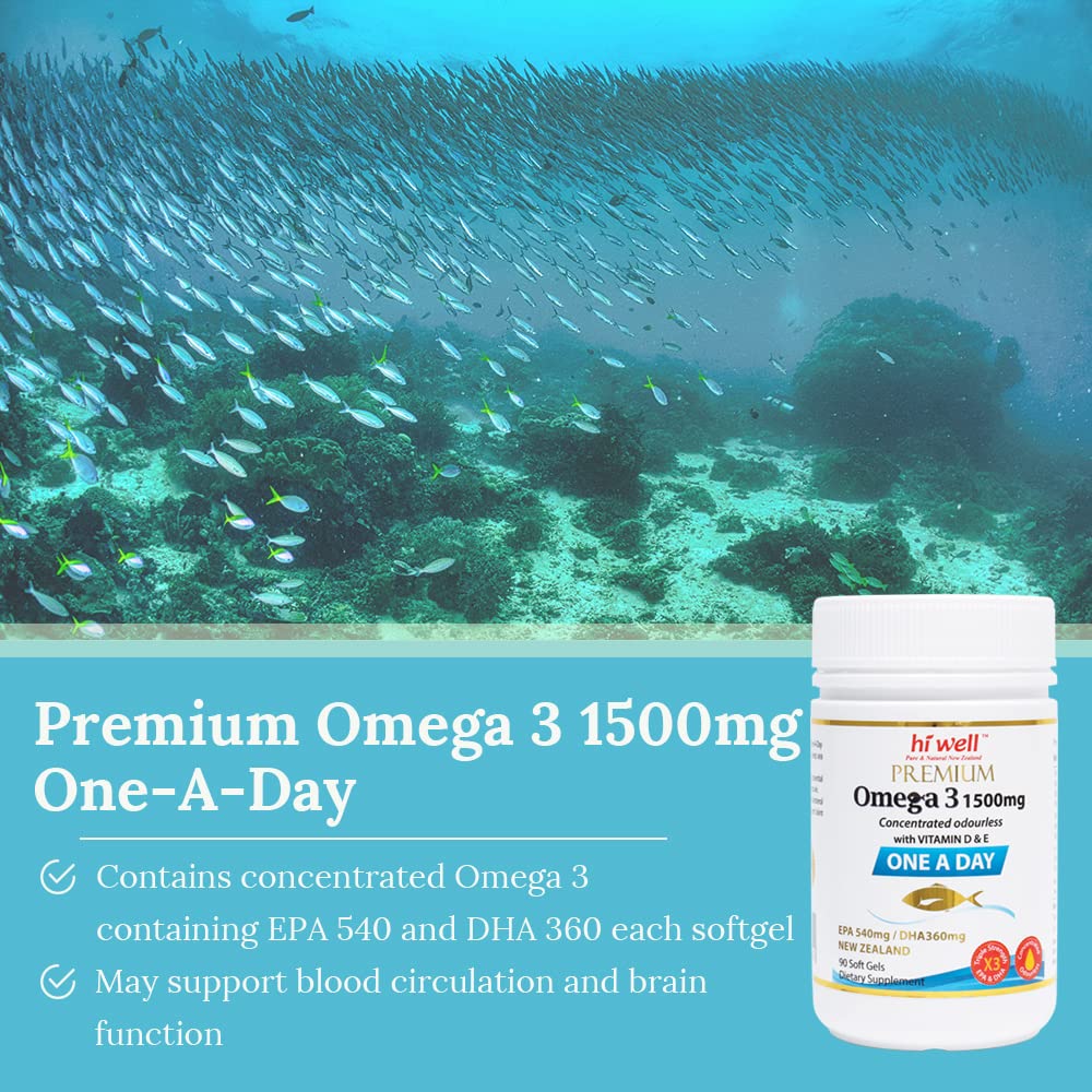 HI WELL PURE & NATURAL NEW ZEALAND Premium Omega 3 1500mg One A Day Capsule 90