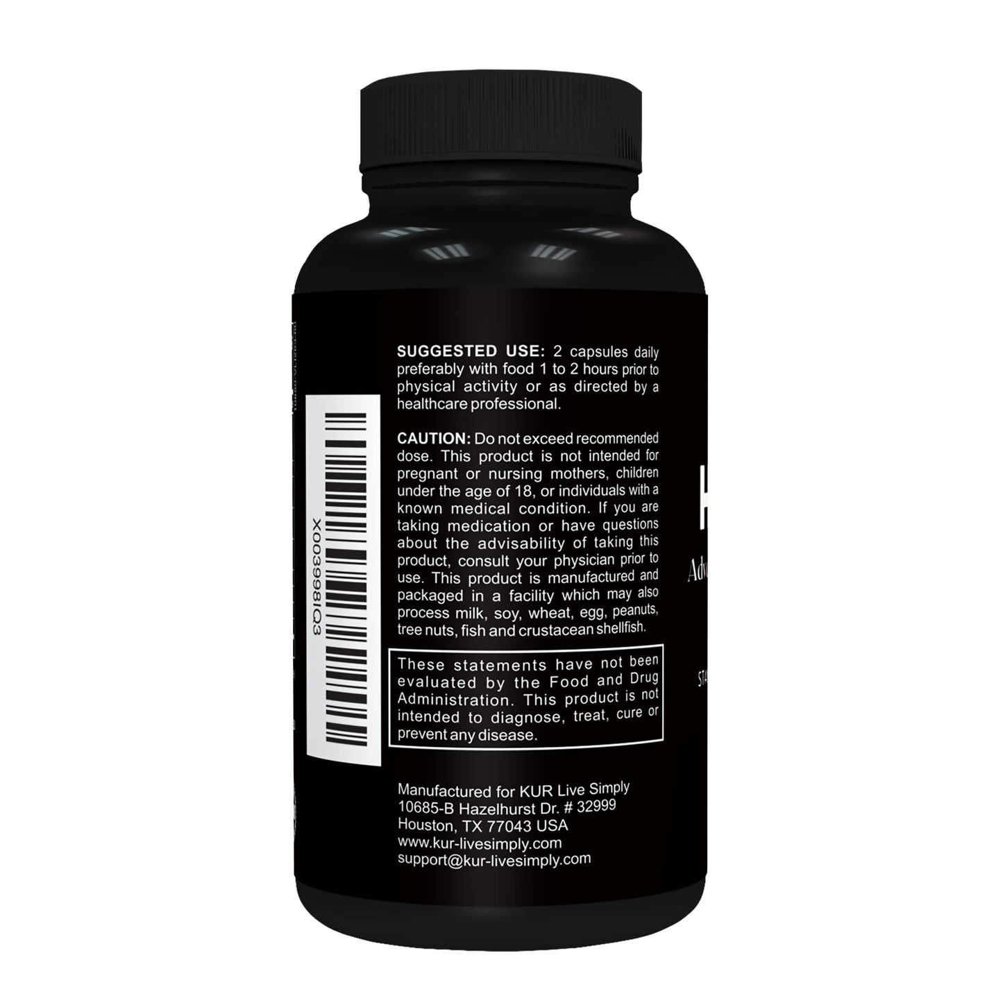 KUR Live Simply Hombre Male Enhancing Supplement 60 Capsules