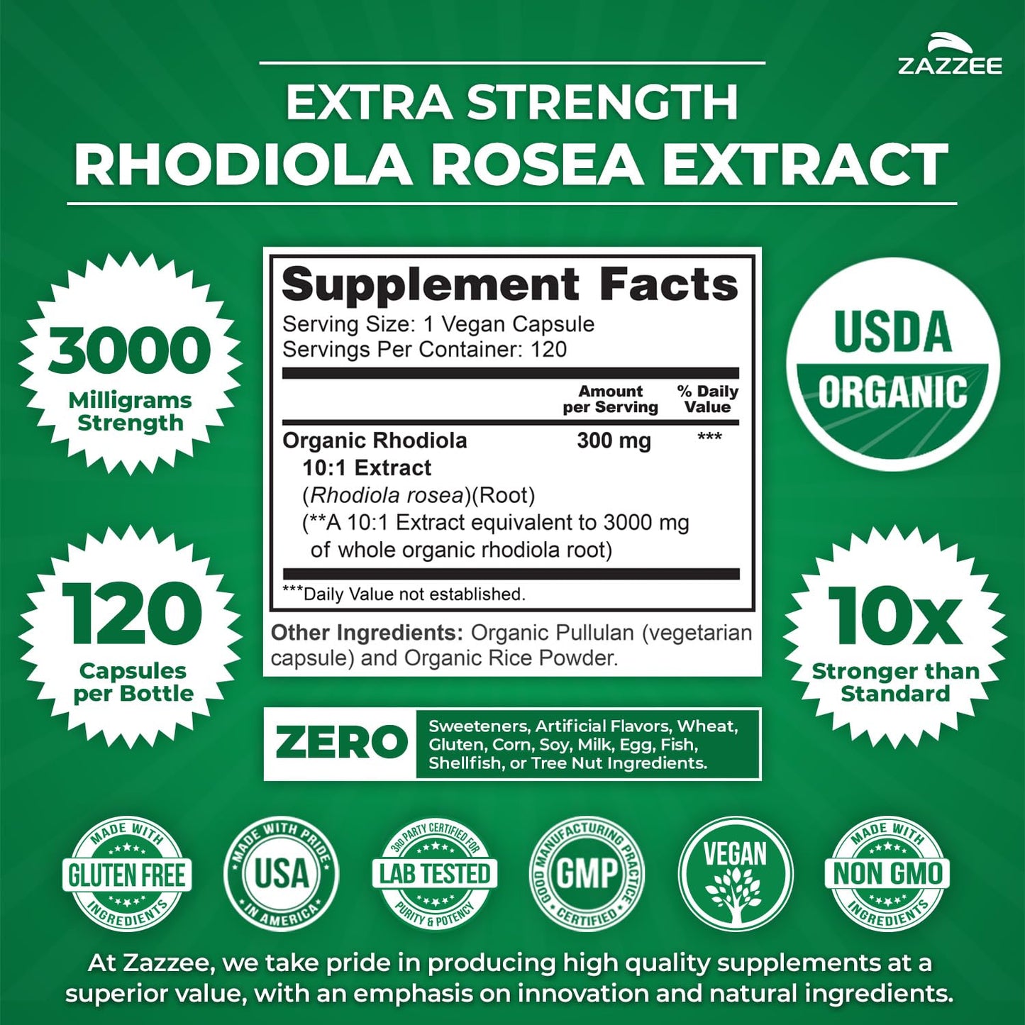 Zazzee Rhodiola Rosea and Organic Black Cohosh Capsules, 240 Capsules