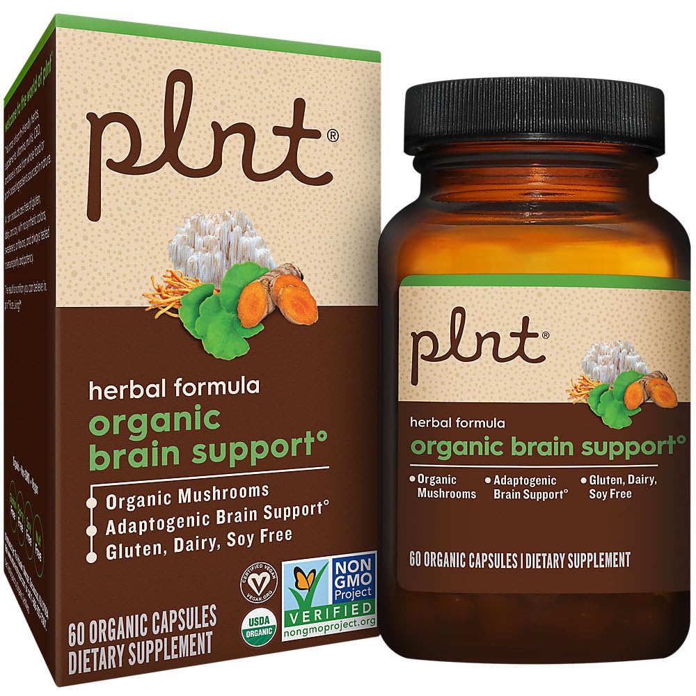 plnt Organic Brain Health Support - Herbal Formula with Organic Mushrooms, 60 Capsules