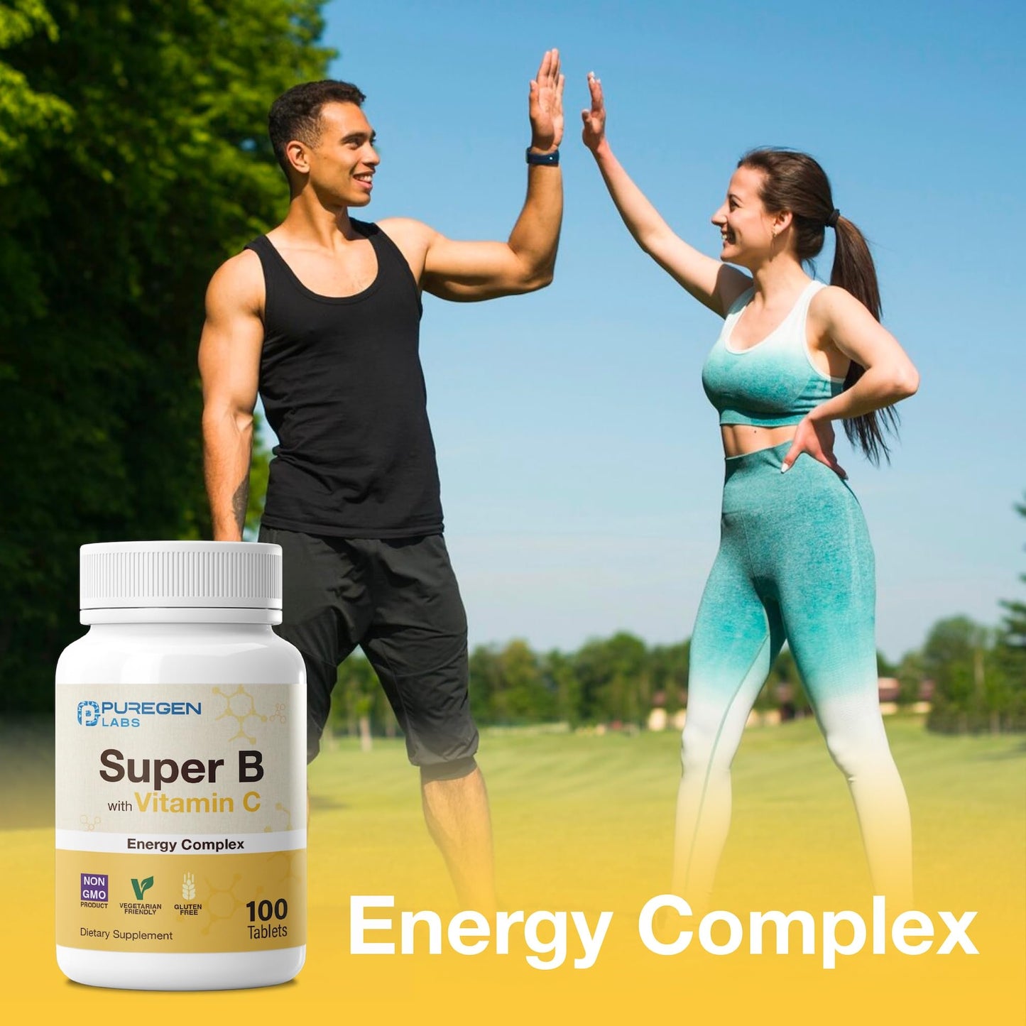 P Puregen Labs Super B Energy Complex with Vitamin C - Immune Health, Energy & Nervous System Support - Non-GMO, Gluten-Free 100 Vegetarian Tablets