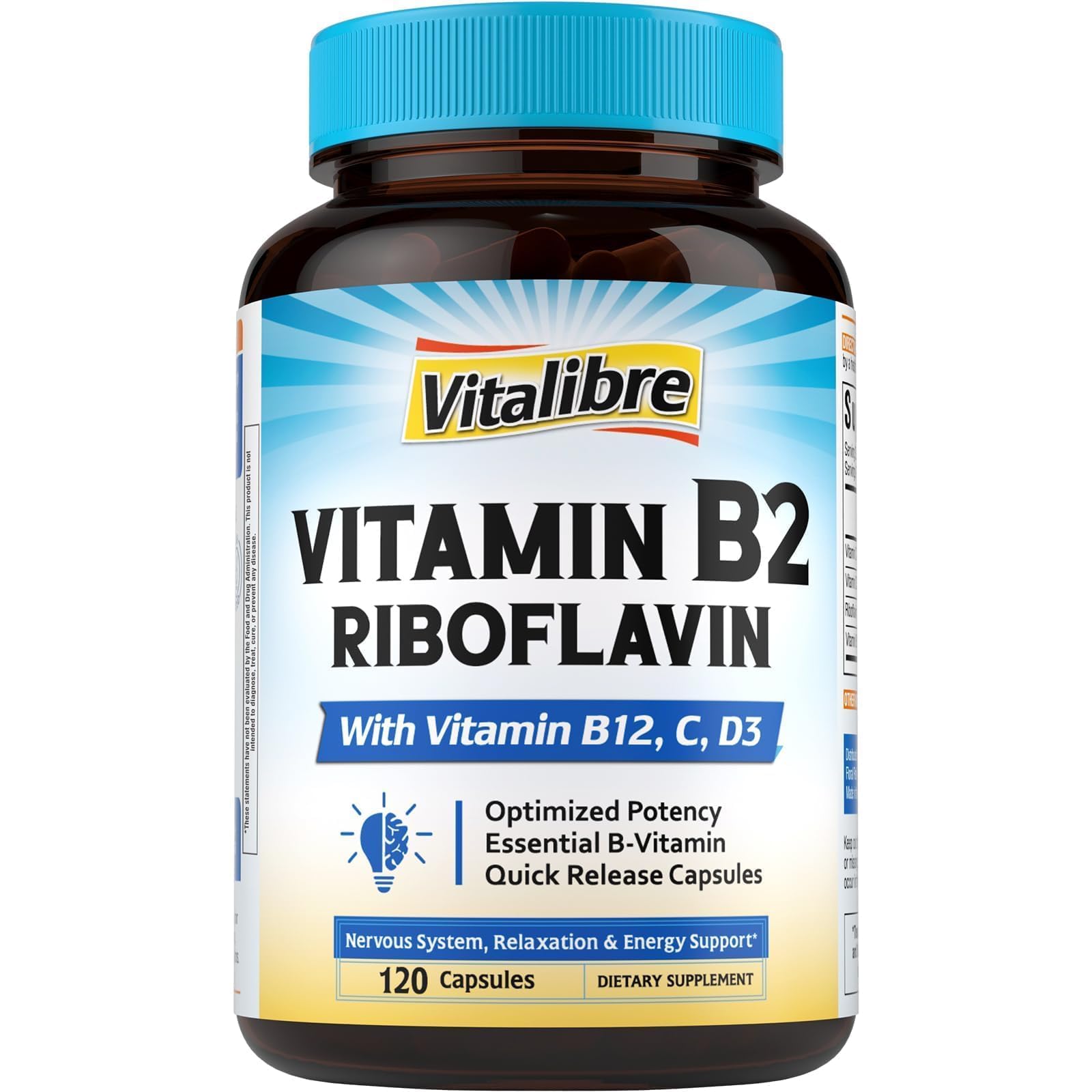Vitalibre Vitamin B2 400 mg Riboflavin Capsule, 120 Capsules
