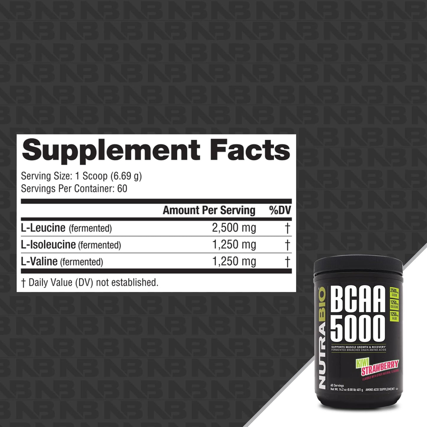 NutraBio BCAA 5000 Powder - Vegan Fermented BCAAs, 14.08 oz