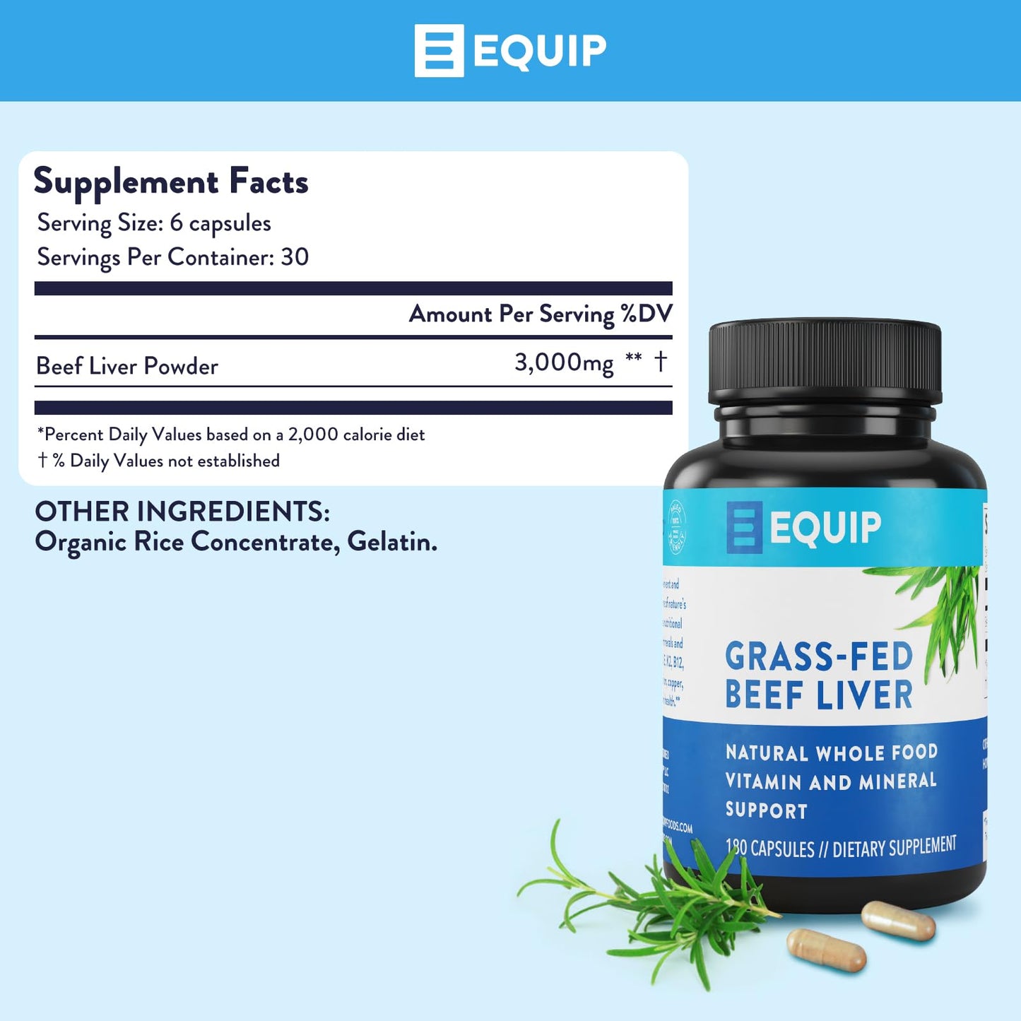 Equip Grass-Fed Beef Liver Desiccated Supplement Capsule 180 Count