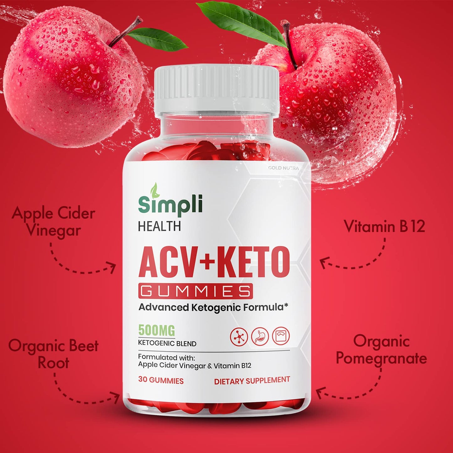 Gold Nutra Simpli Health ACV Keto Gummies, Maximum Strength, 23 Gummies