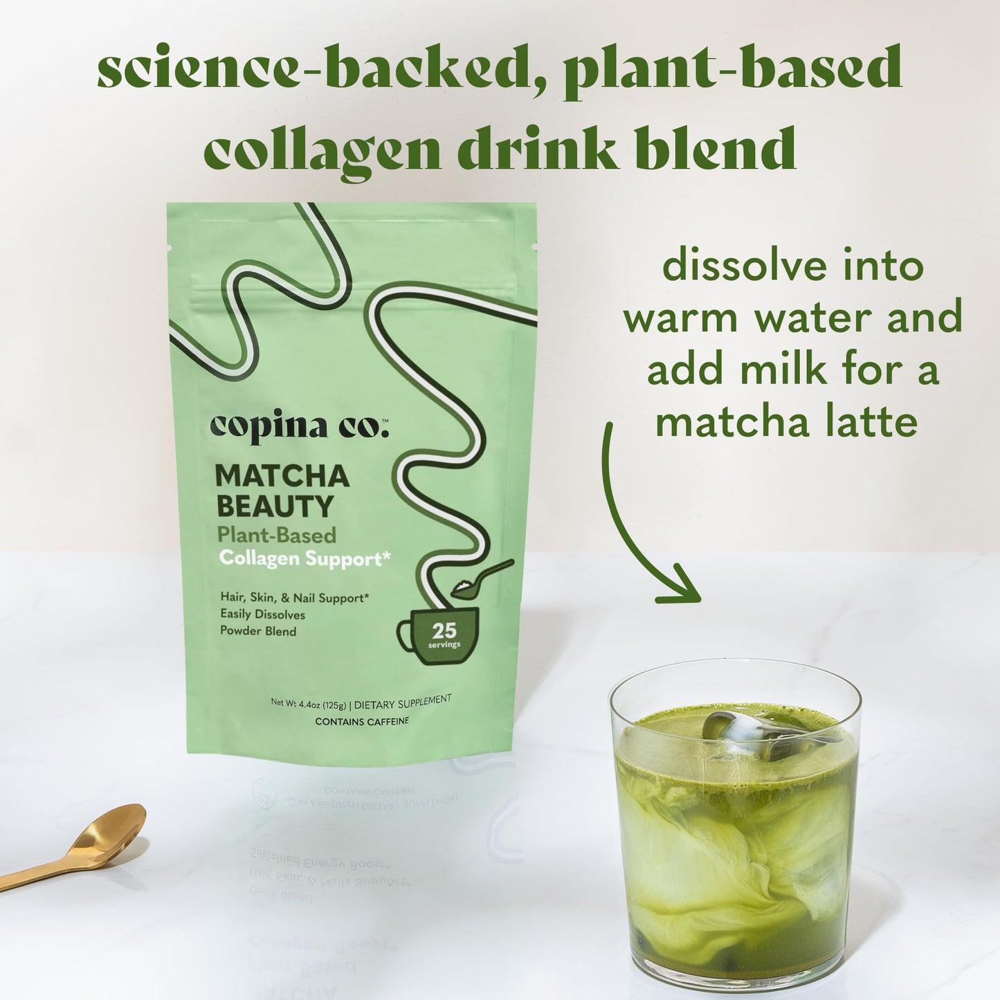 Copina Co. Matcha Beauty Vegan Collagen Booster Powder 4.4 Ounce
