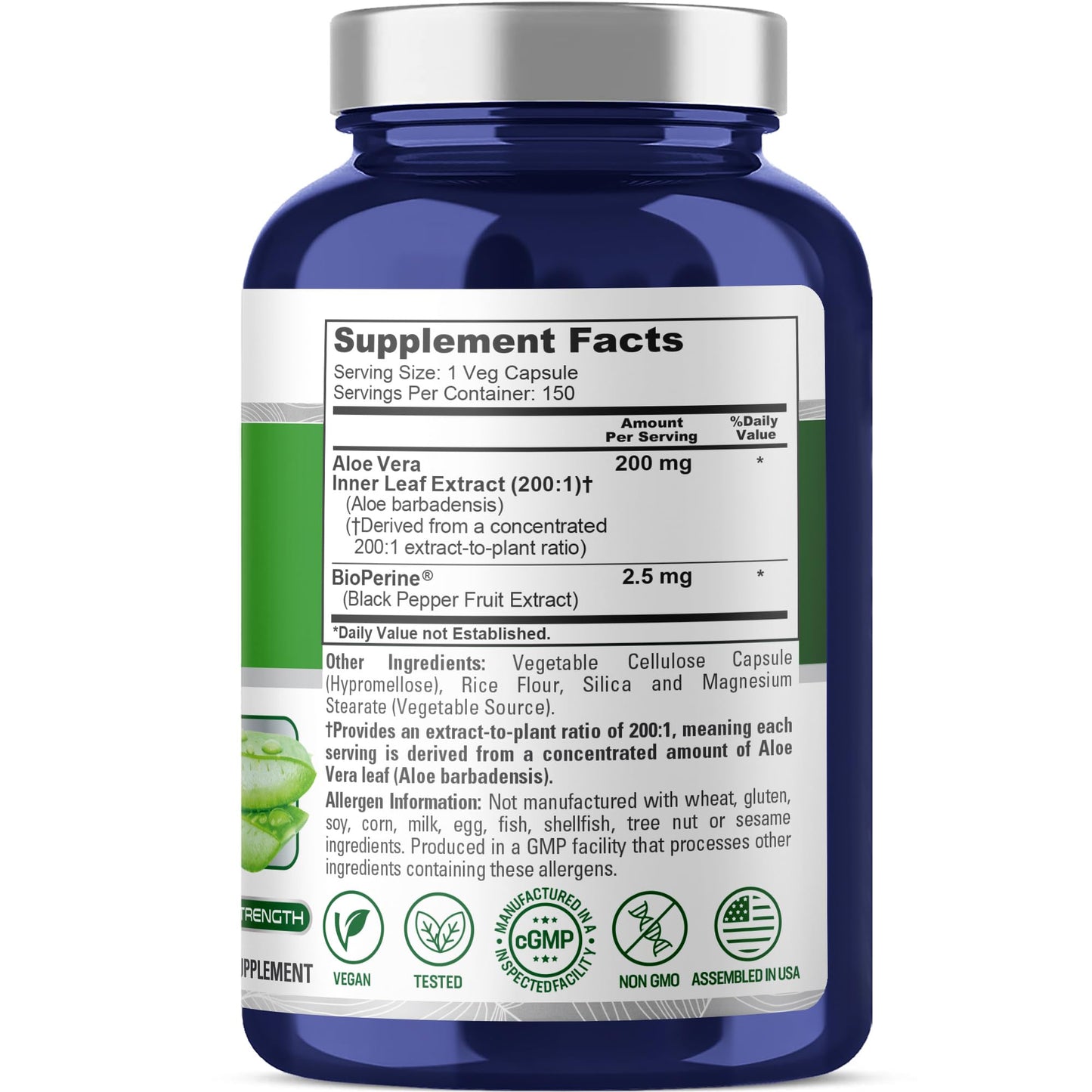 NusaPure Aloe Vera 200 mg Capsules, 150 Count