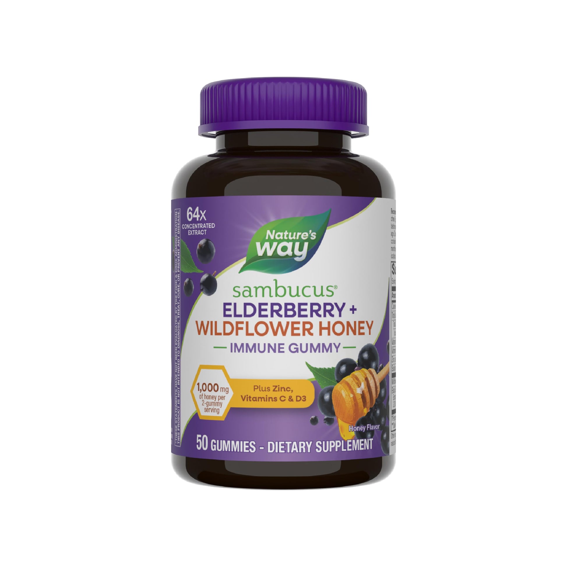 Nature's Way Sambucus Elderberry + Wildflower Honey Immune Gummy, 50 Gummies