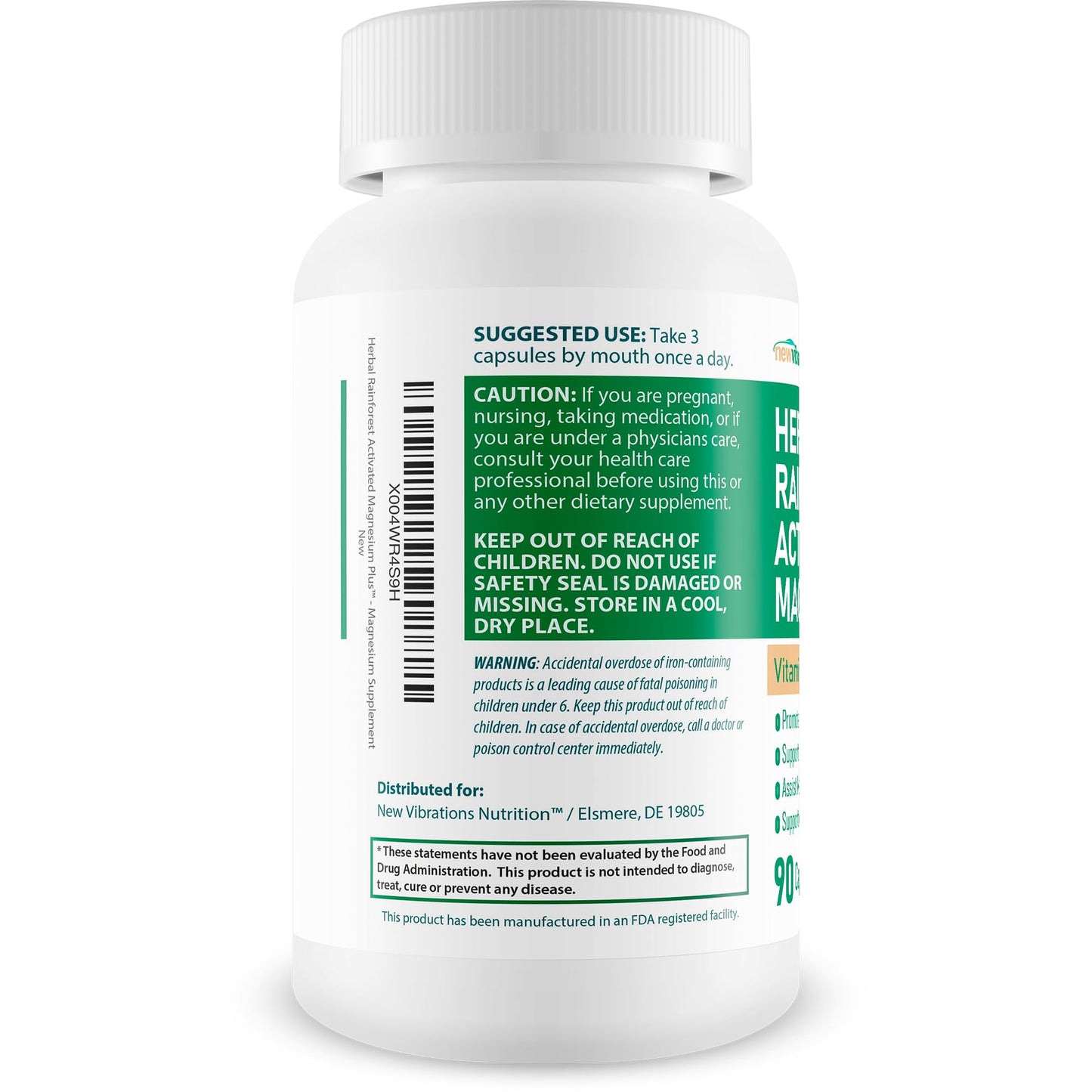 New Vibrations Nutrition Activated Magnesium Plus Capsules, 90 Count