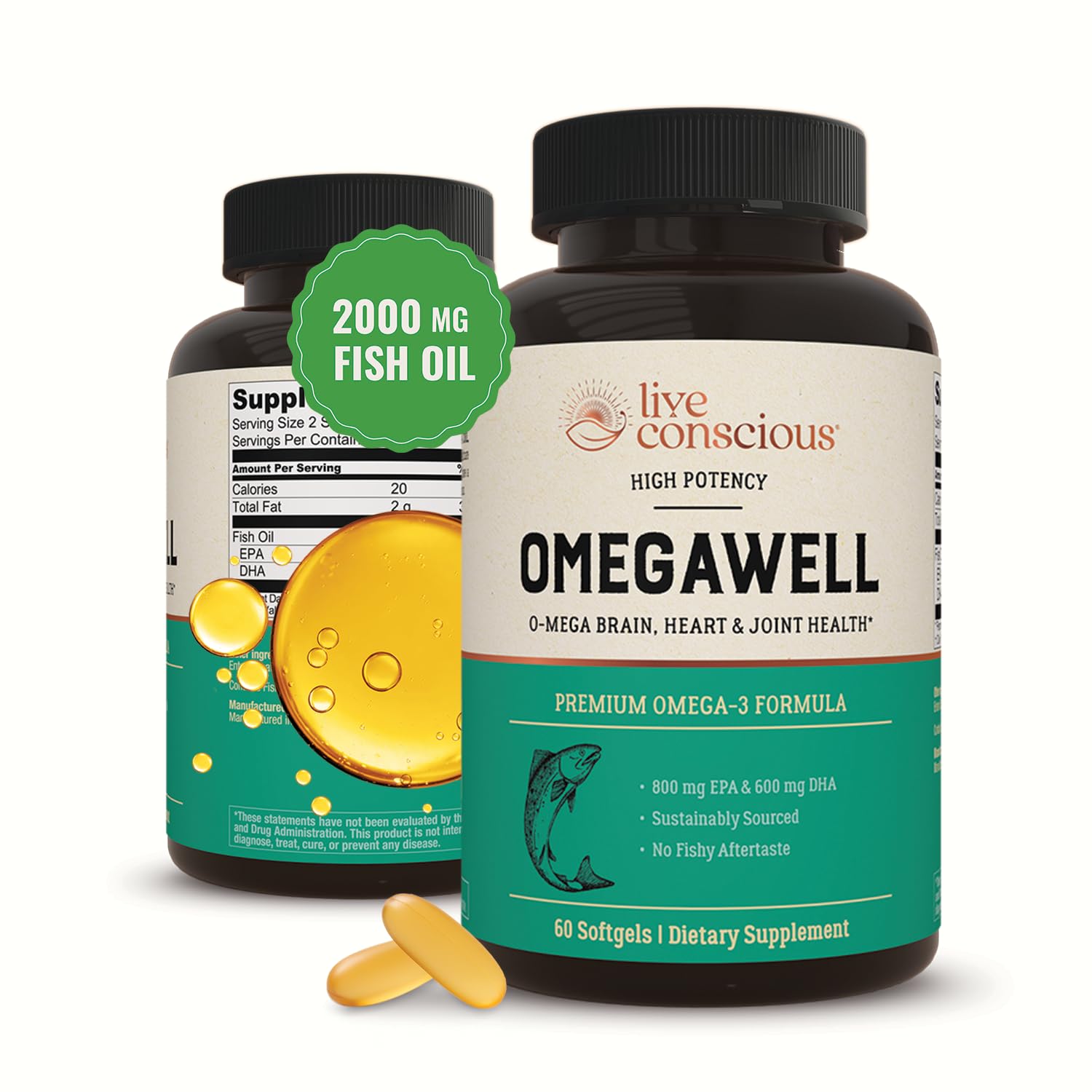 Live Conscious OmegaWell Omega 3 Fish Oil Softgels 60 Count