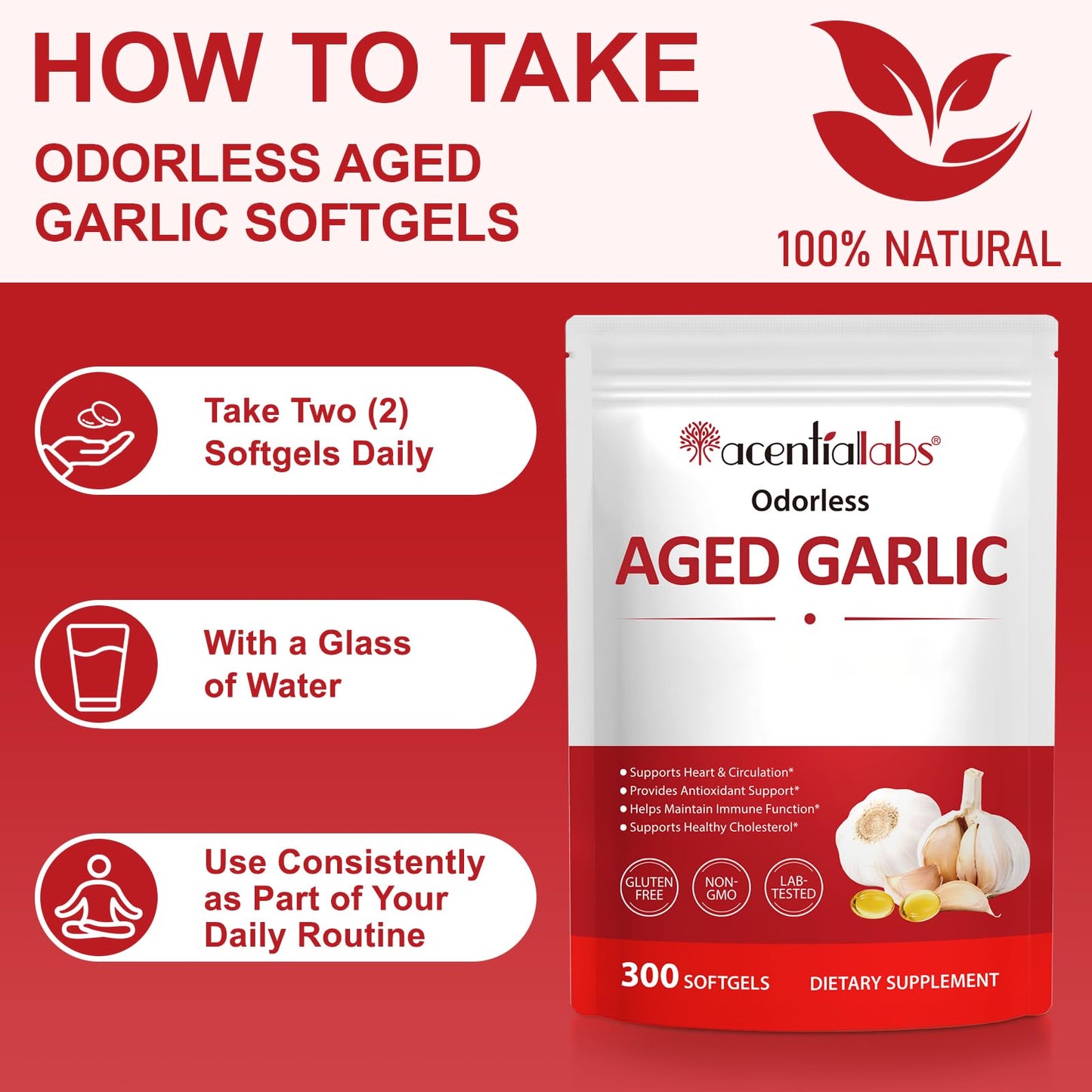 O.SECERT Odorless Garlic Softgels 500mg Per Serving, 300 Softgels