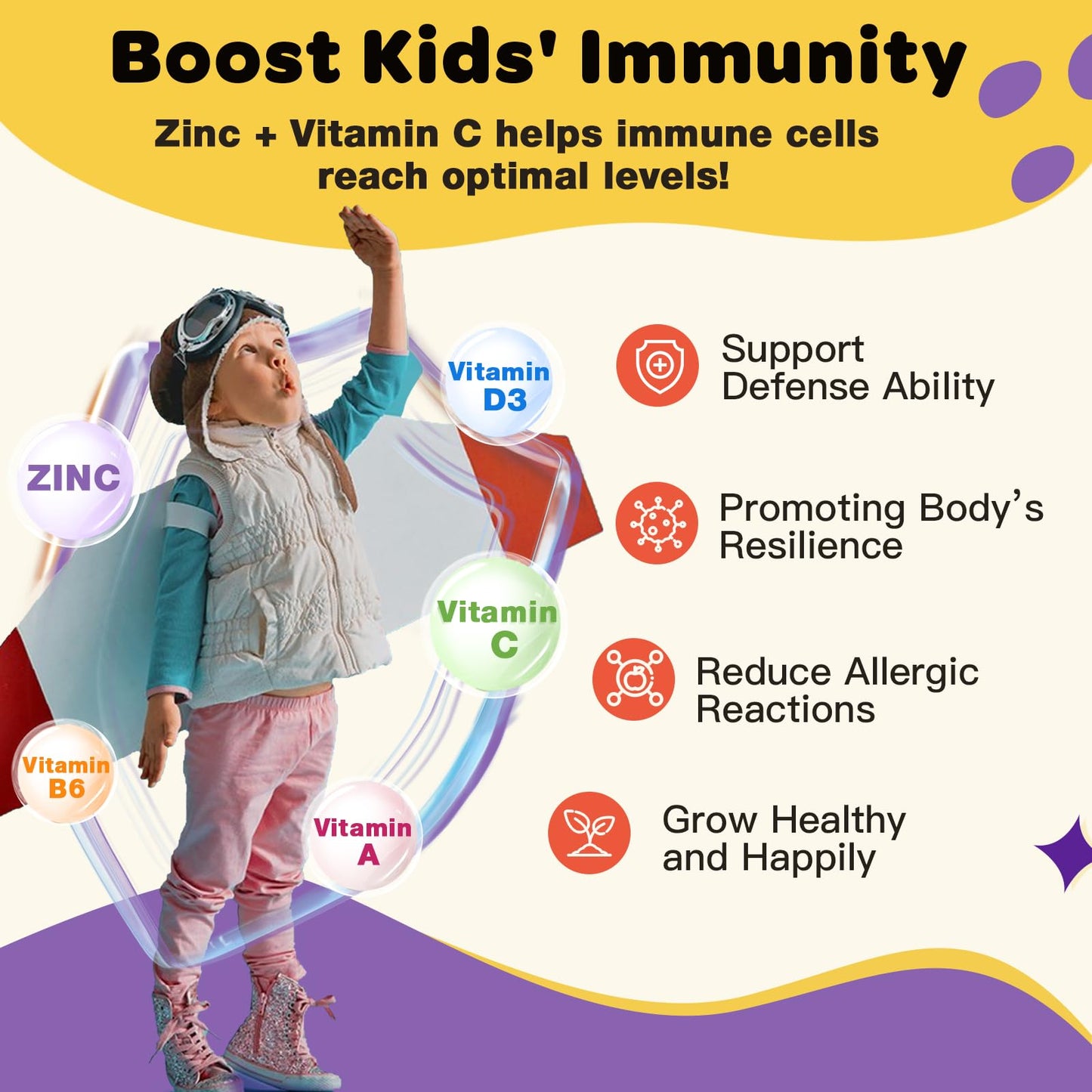 ZEBORA Kids Probiotic Chewables for Digestive Health with 5 Billion CFUs, Prebiotics and Probiotics for Gut Health, Immune Support, Vitamin C, Zinc, 150 Chewables