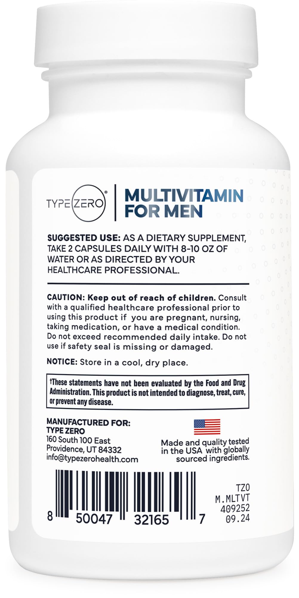 Type Zero Multivitamin Capsules for Men 120 Count