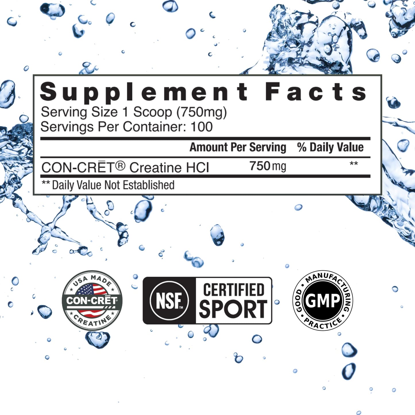CON-CRET Creatine HCl Powder, 100 Servings