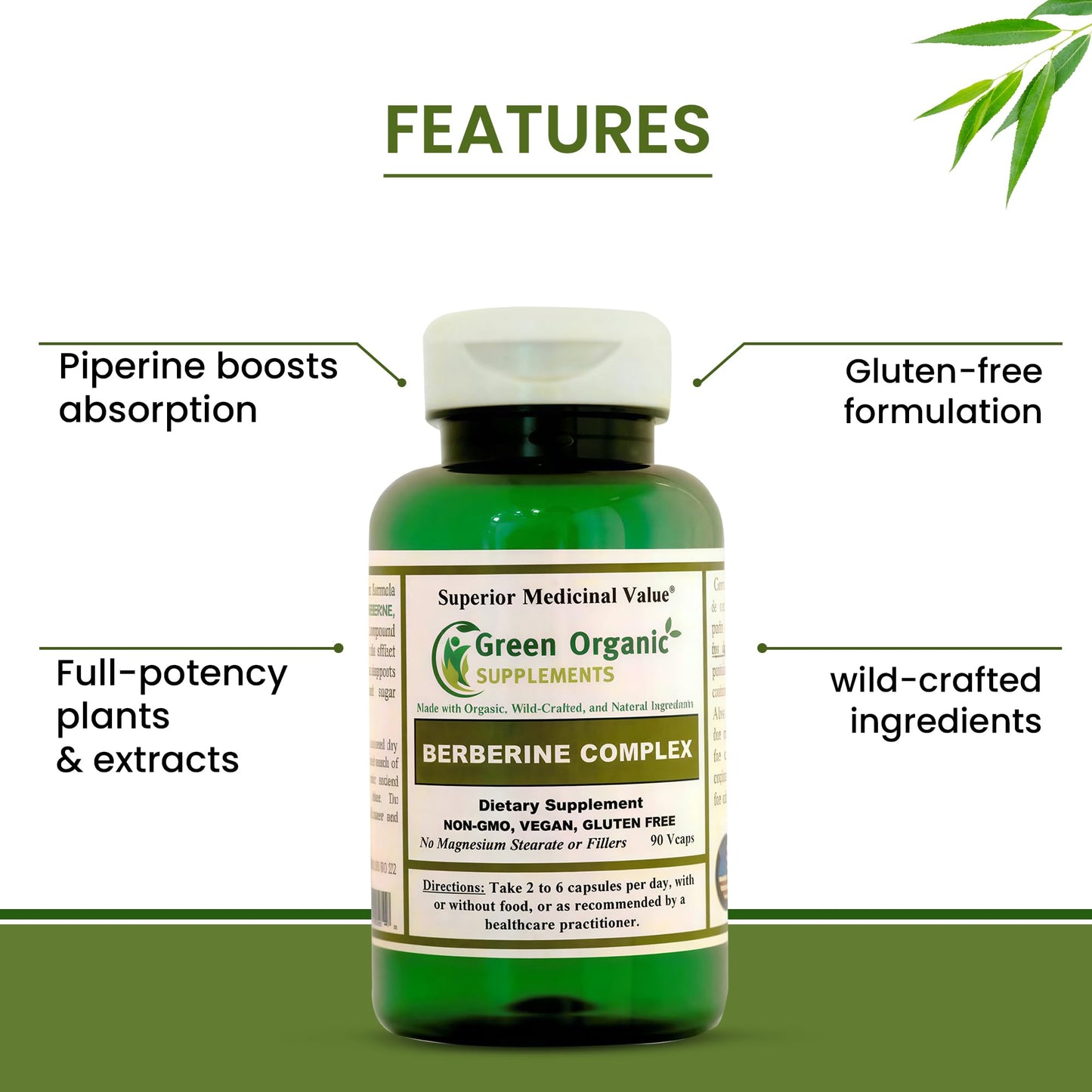 Green Organic Supplements Berberine Capsule 90 Count