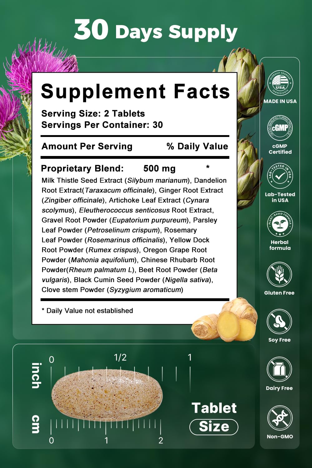 NHDH Milk Thistle Liver Support Supplement, 14-in-1 Herbal Formula, 60 Tablets
