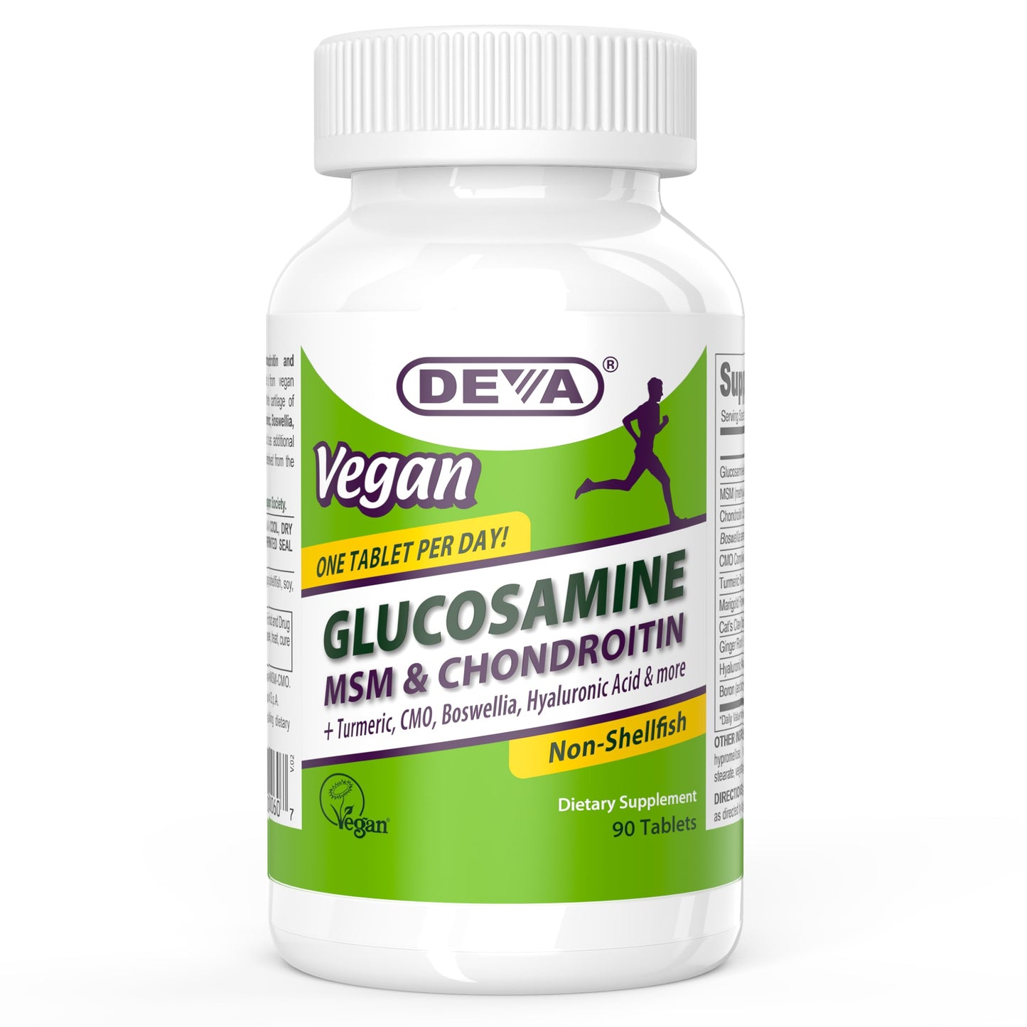 DEVA Vegan Glucosamine MSM & Chondroitin + Turmeric, CMO, Boswellia, Hyaluronic Acid & More, Improved Non-Animal Formula, 90 Tablets