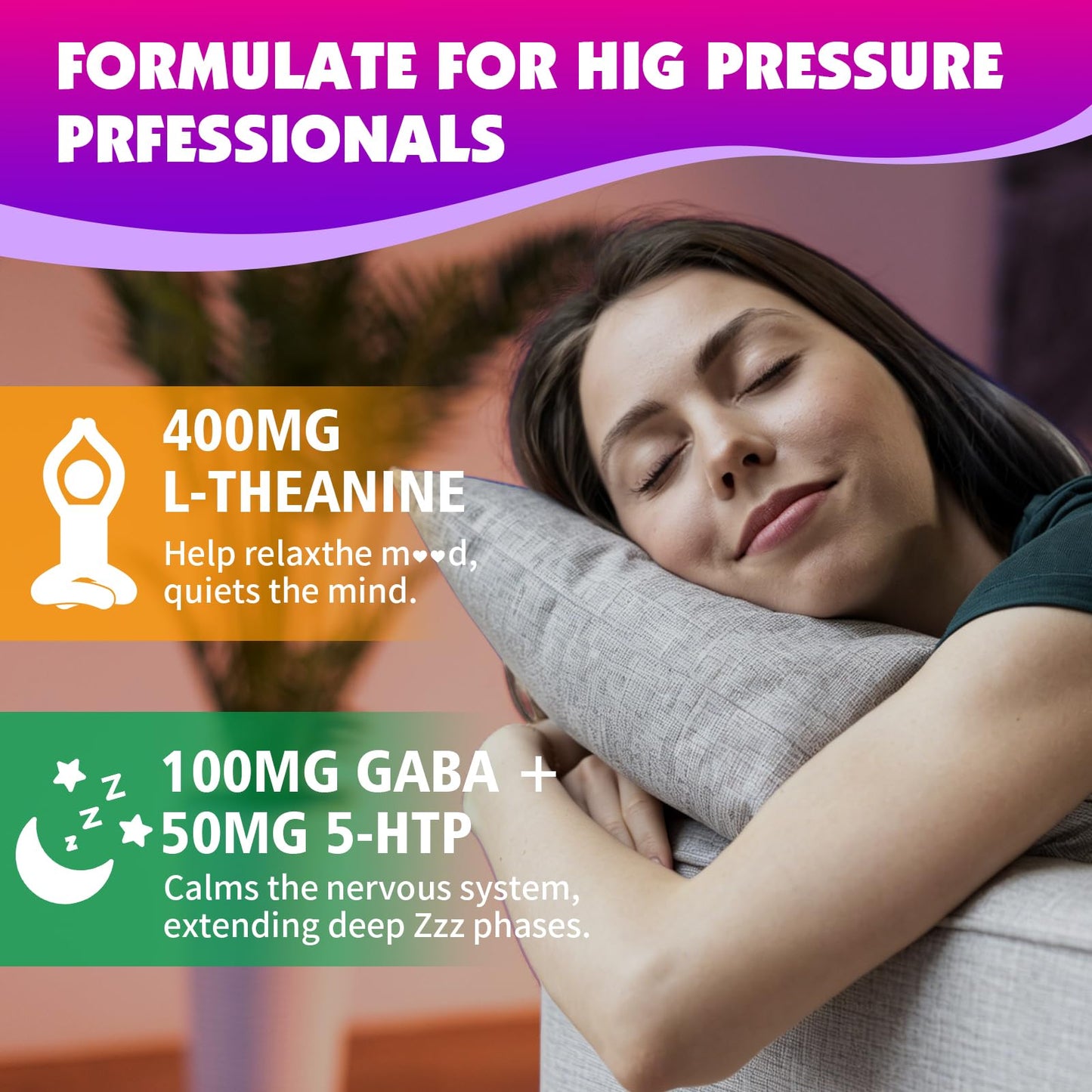 YUULAI L-Theanine Gummies 400mg, Sugar-Free L-Theanine with Ashwagandha, GABA, 5HTP for Relax, Zzz & Focus Support, Vegan, Strawberry Flavor, 60 Gummies