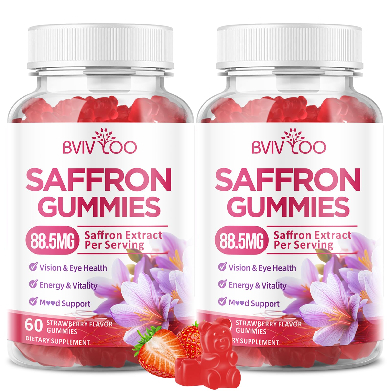 BVIVLOO Saffron Gummies for Adult Kids, 60 Count, 2 Pack