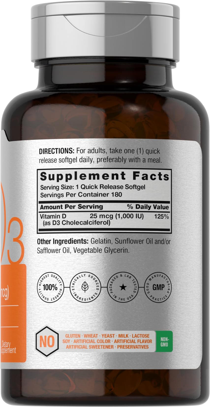 Horbäach Vitamin D3 1000IU (25mcg) Softgels, 180 Count