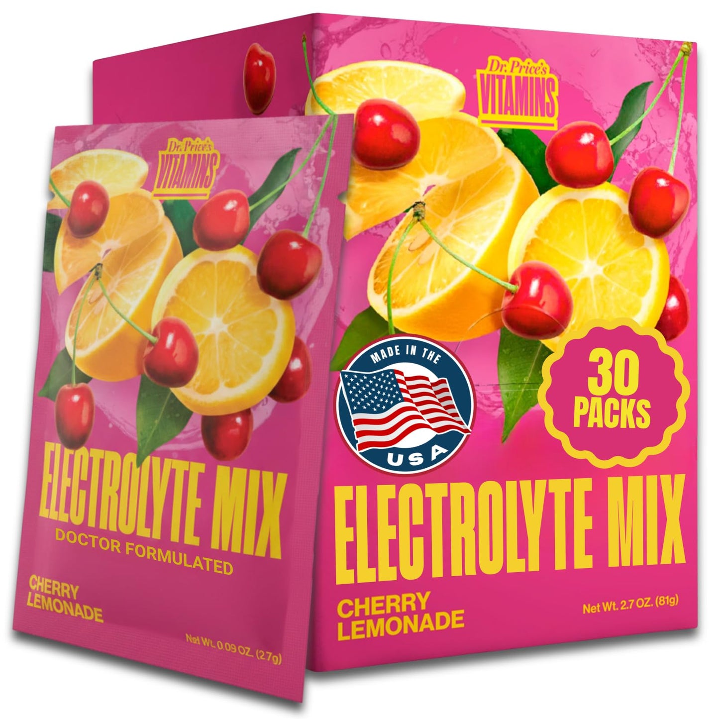 Dr. Price's Vitamins Electrolytes Powder Packets, Cherry Lemonade, 30 Packets
