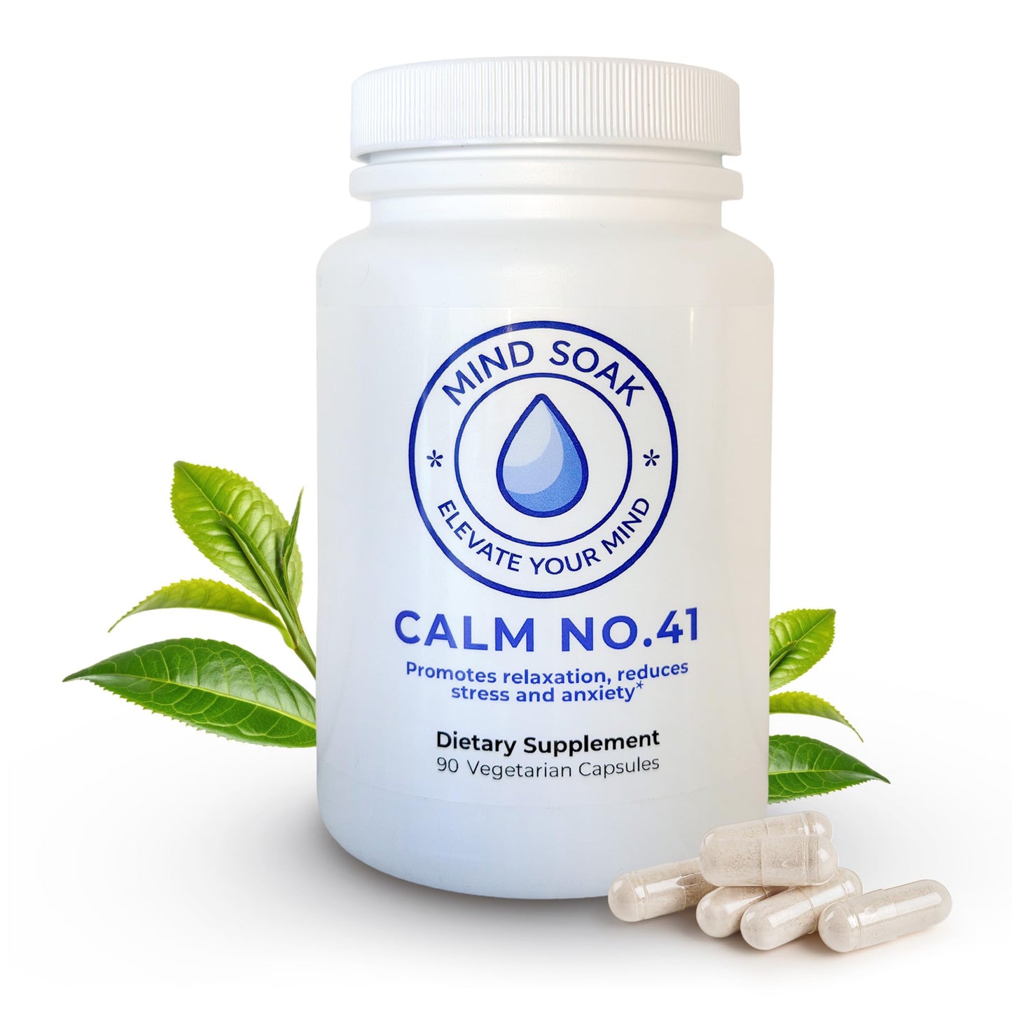 Mind Soak Calm No. 41 Magnesium Glycinate & L-Theanine Stress Relief Supplement with NAC and Apigenin, 90 Capsules
