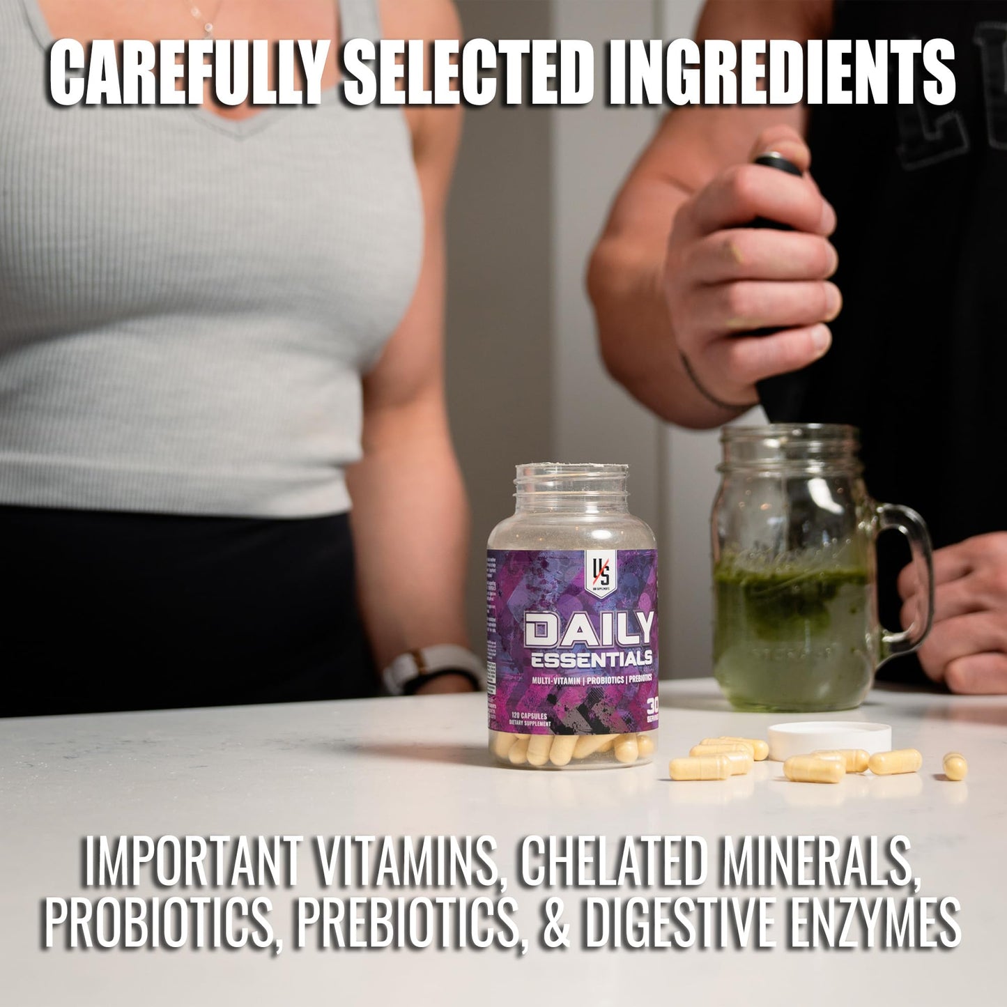 UXO Supplements Multi-Vitamin & Gut Health (All-in-One) Probiotics, Prebiotics, and Digestive Enzymes Capsule, 120 Count