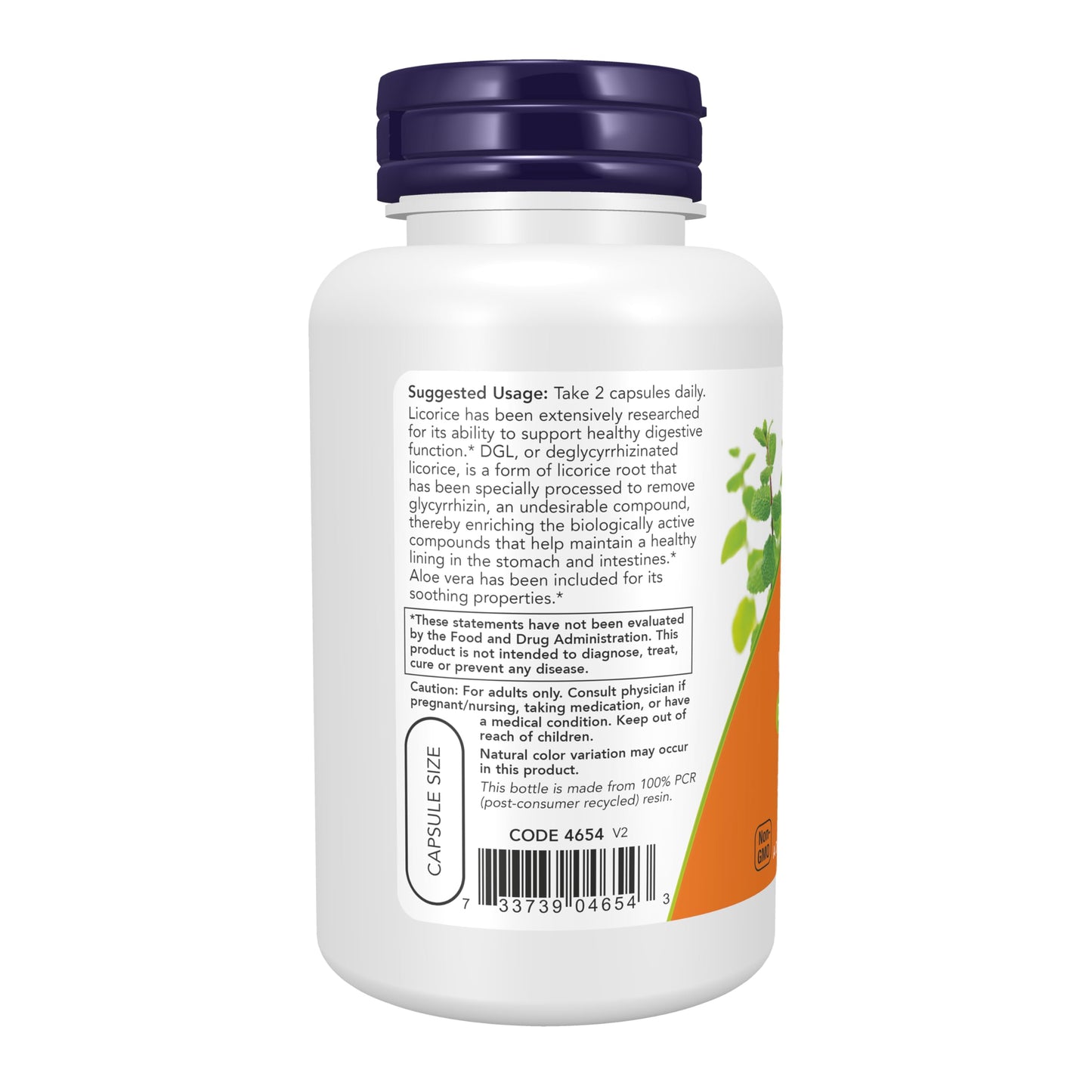 NOW Foods DGL with Aloe Vera (Deglycyrrhizinated Licorice) Dietary Supplement, Capsule, 100 Capsules