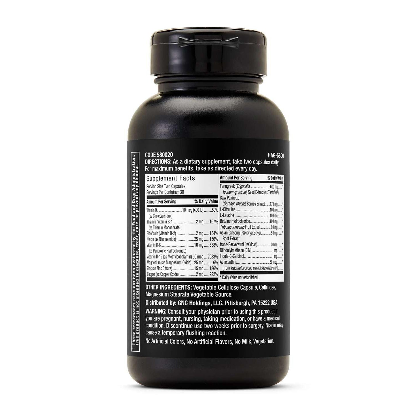 GNC Men's Healthy Testosterone - Men's Wellness Supplement for Muscle Health & Energy Support - Vascular Health Formula - Fenugreek Seed Extract, Ginseng & Multivitamin Blend, 60 Capsules