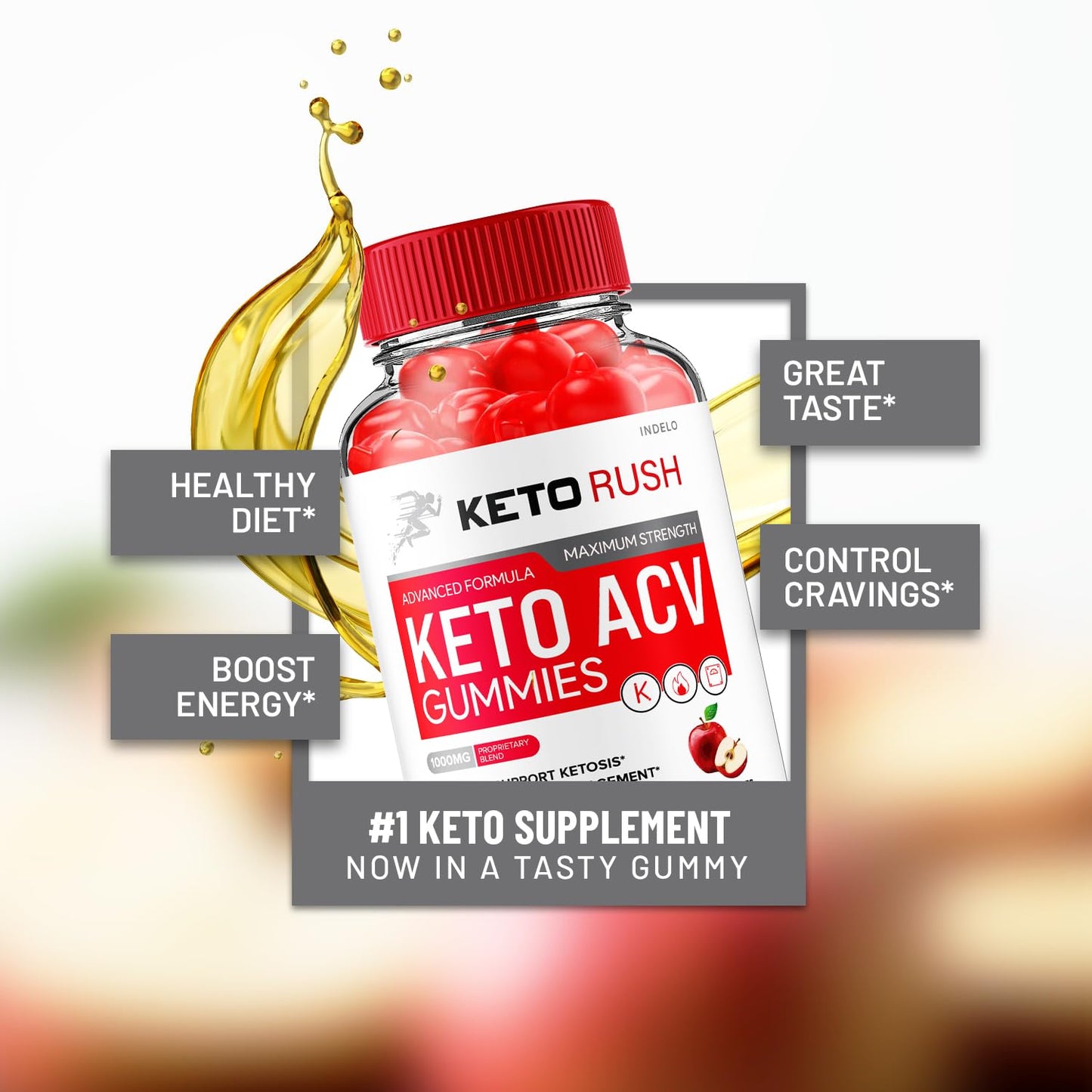 Indelo Keto Rush ACV Gummies Advanced – Apple Cider Vinegar with Vitamin B12, 180 Gummies