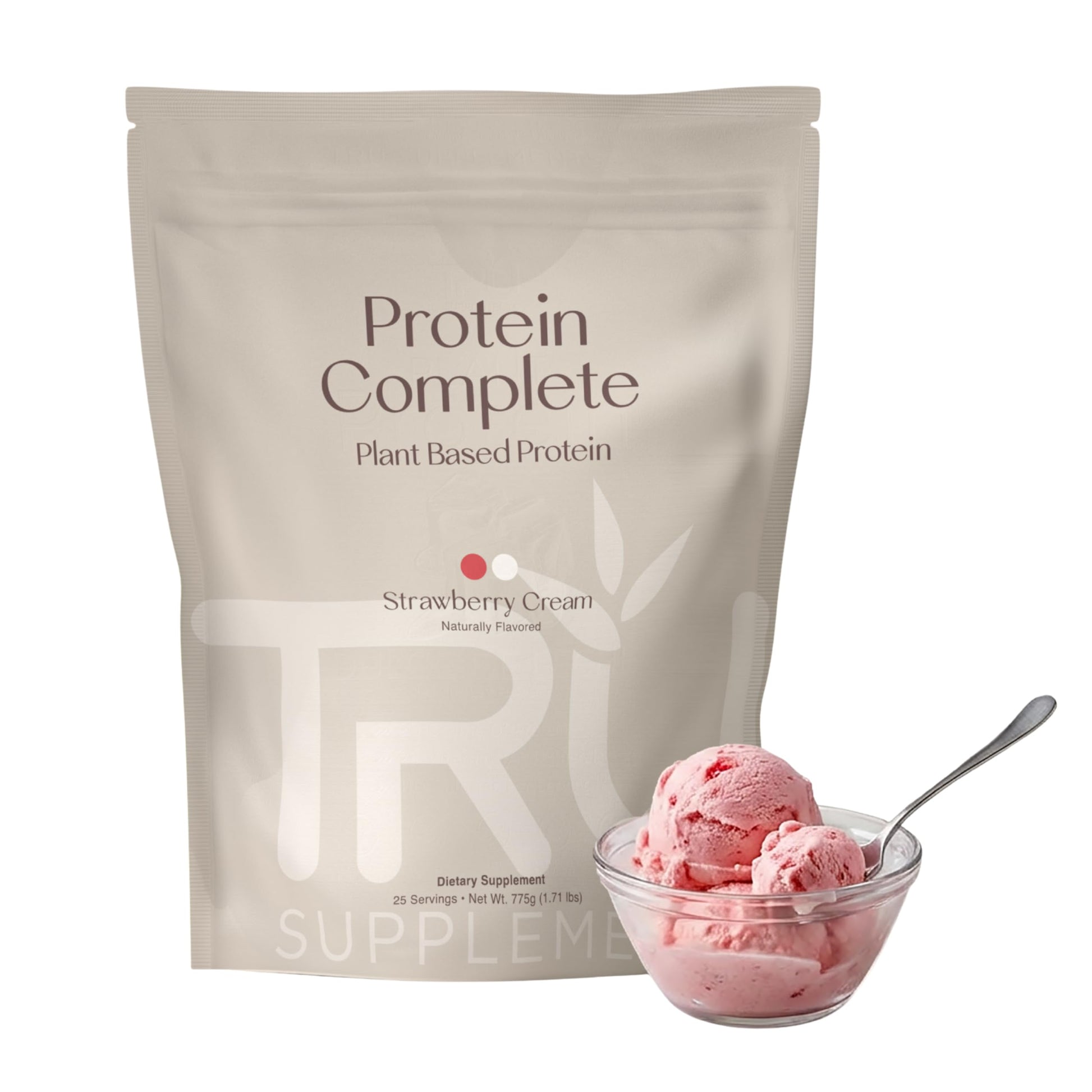 TRU Supplements Plant Based Protein Powder, BCAA, EAA, 25 Servings, Strawberry Cream