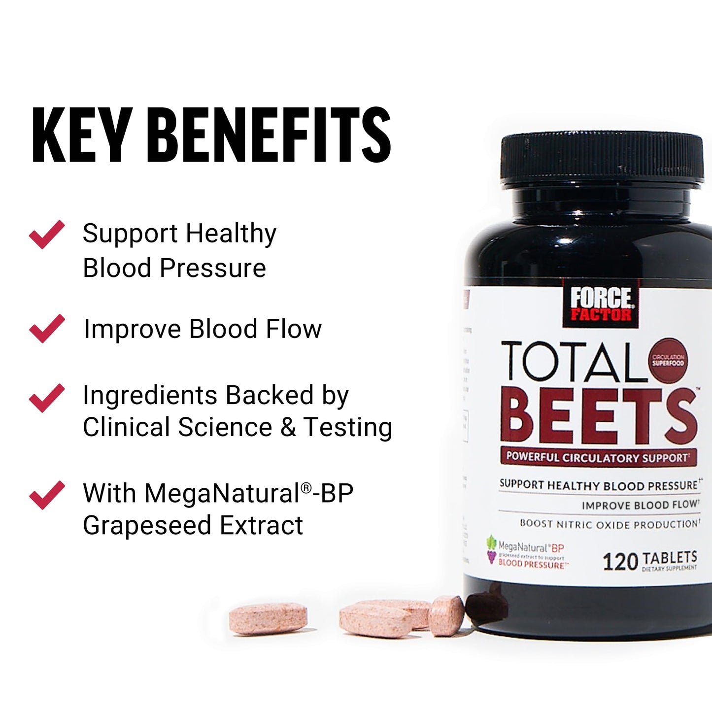 Force Factor Total Beets Blood Pressure Nitric Oxide Tablets, 360 Tablets