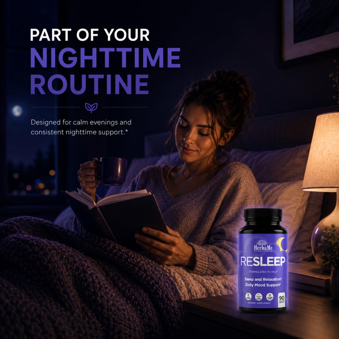 HerbaMe Melatonin Free Sleep Aid Capsule, 90 Capsules