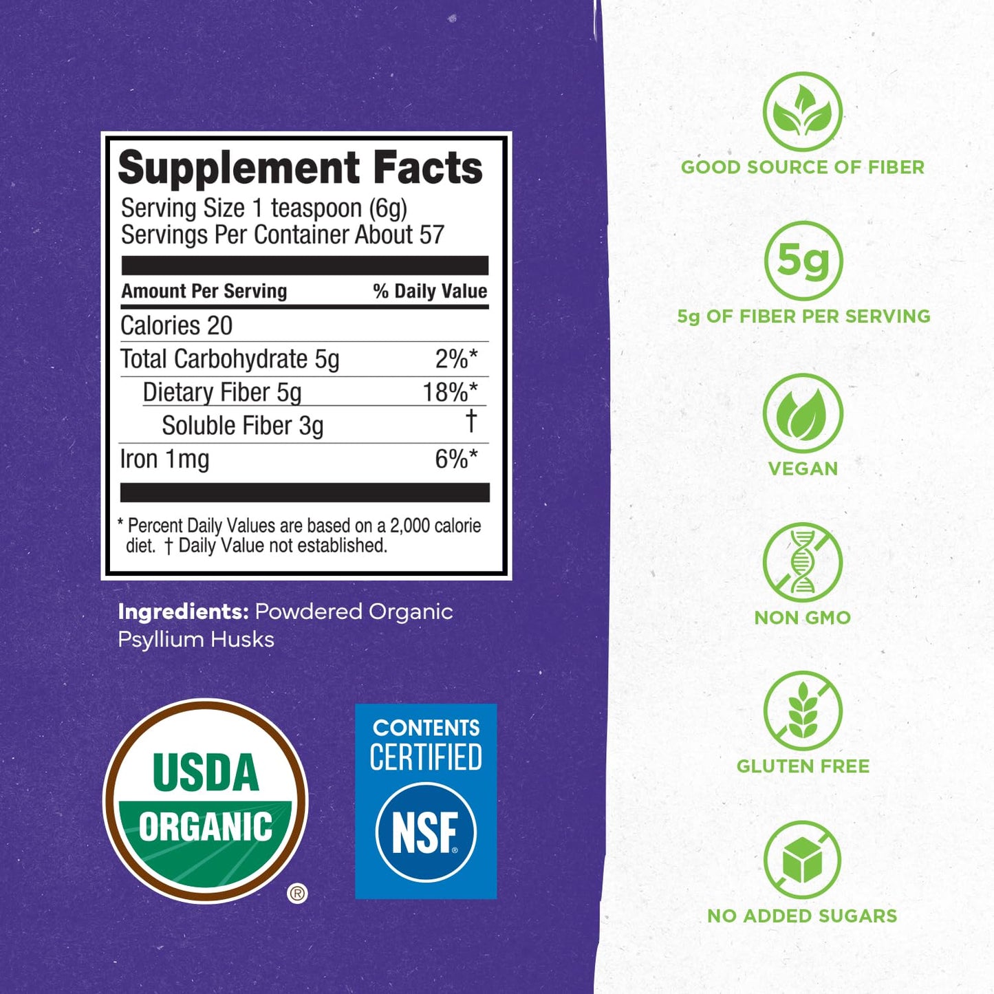 Konsyl USDA Organic Psyllium Husk Powder, 12 Ounces