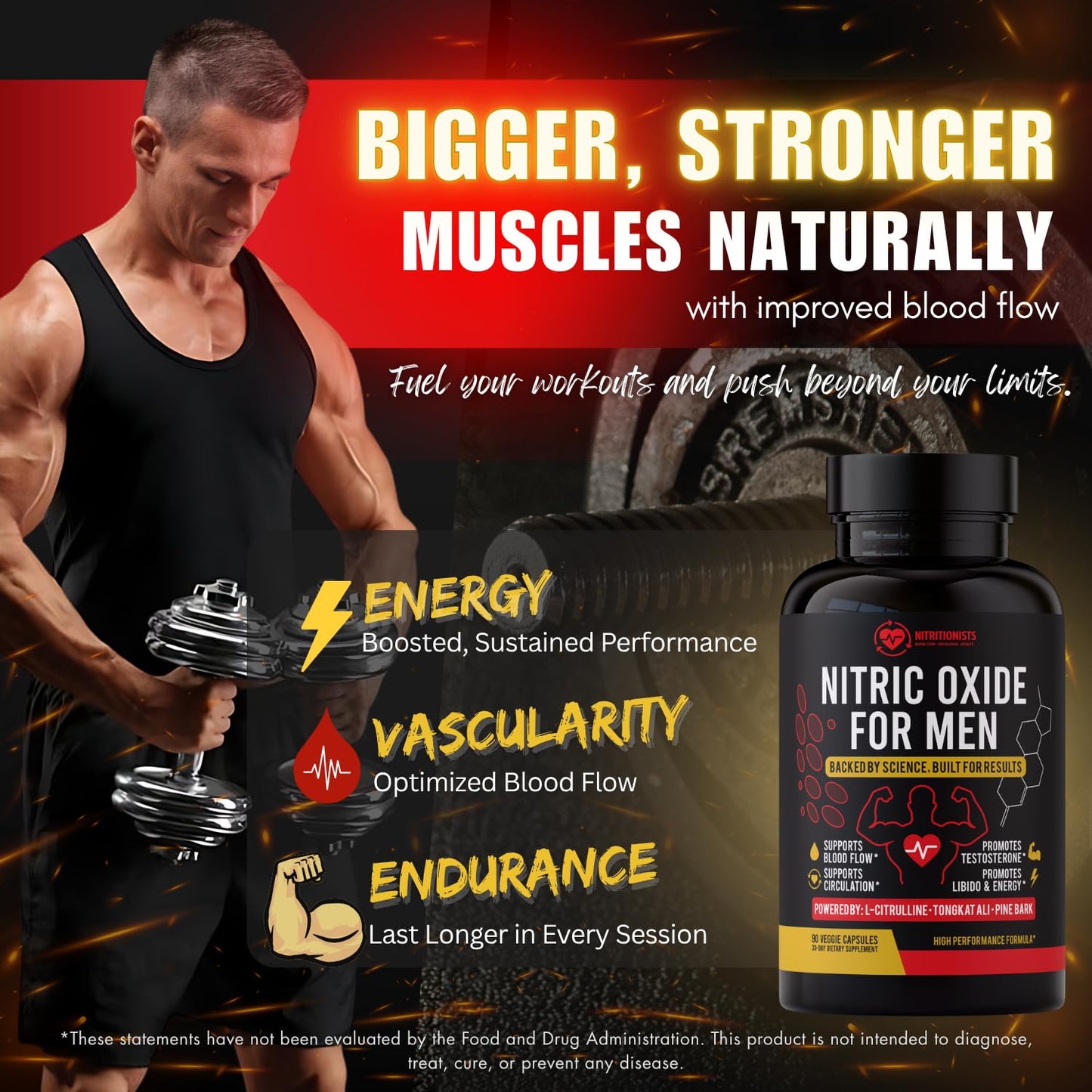 Nitritionists Nitric Oxide Supplement for Men, 90 Capsules
