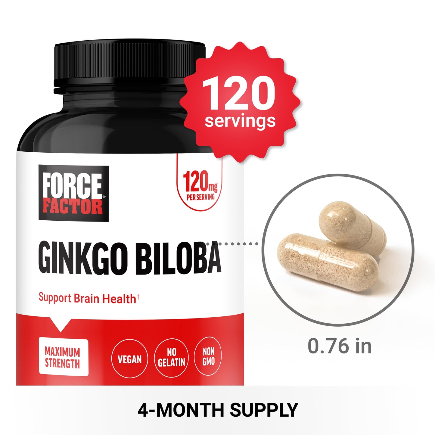 Force Factor Ginkgo Biloba Brain Health Supplement Capsules 120