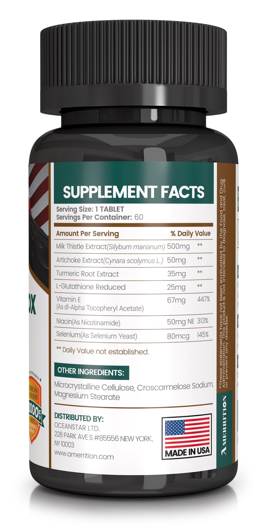 Amerrition Liver Support Supplement with Milk Thistle & Turmeric, 60 Tablets
