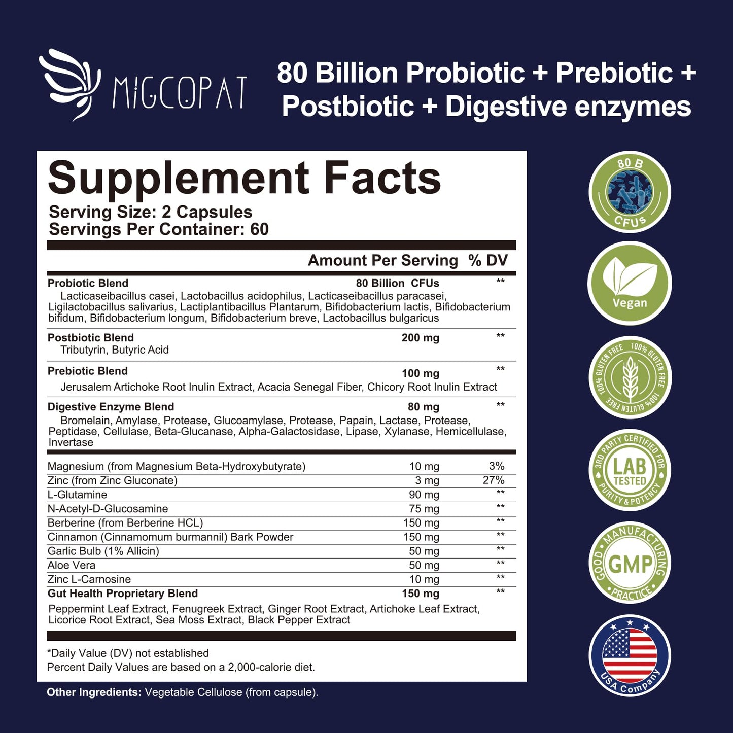Migcopat Fiber Gummies + Probiotics For Digestive Health Gummies 210