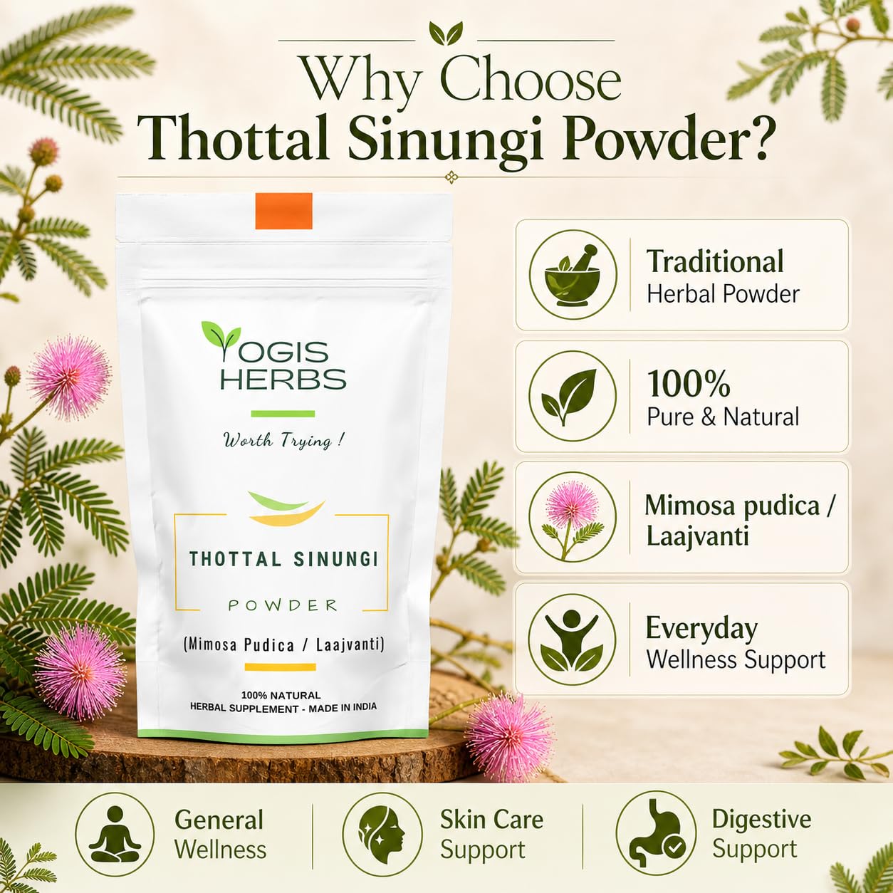 YOGIS HERBS Thottal Sinungi Powder 16 oz