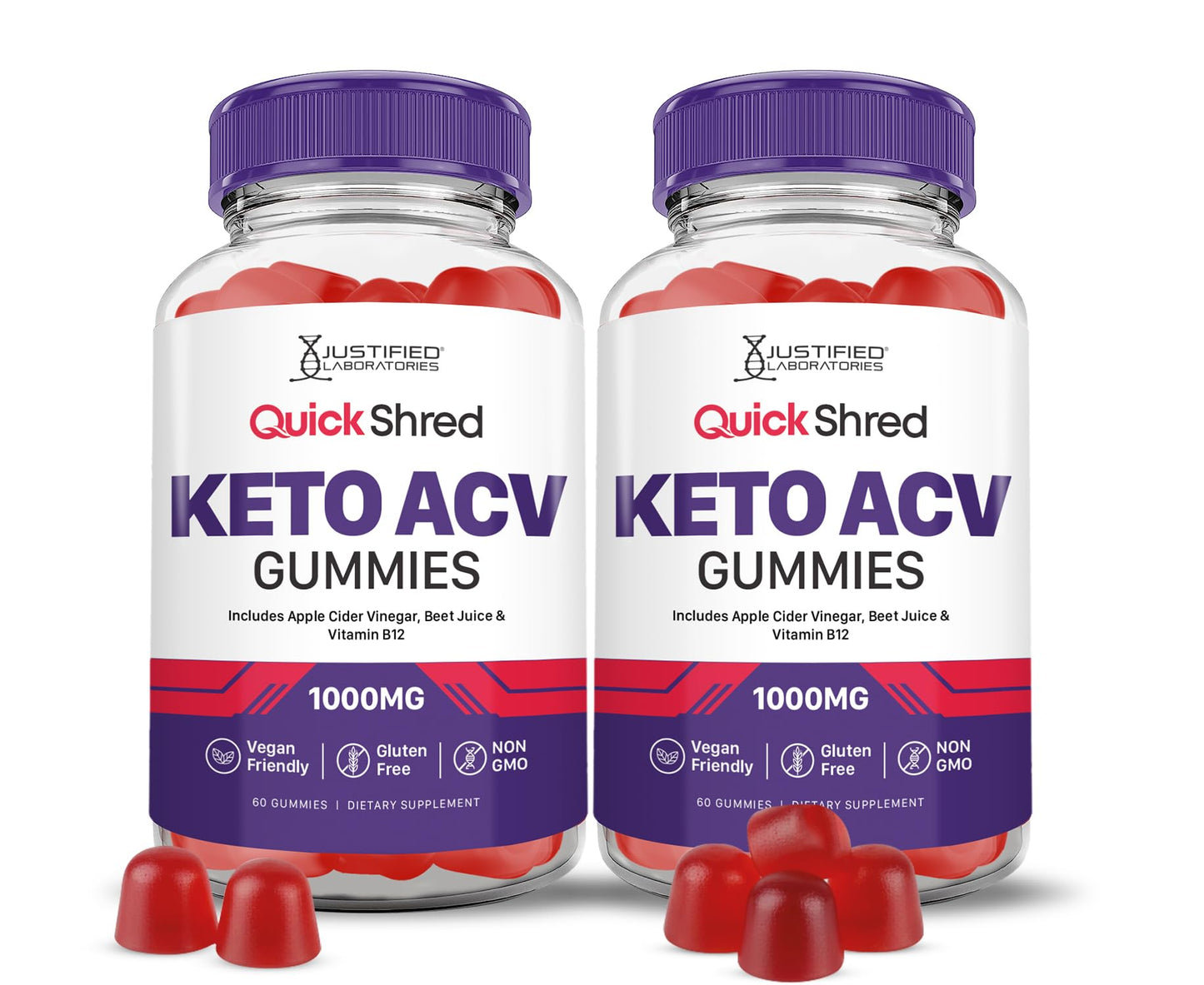 Justified Laboratories Quick Shred Keto ACV Gummies Advanced Formula 1000MG Apple Cider Vinegar Gummies with Pomegranate Beet Juice Powder & B12 Vegan, Non-GMO 120 Gummies